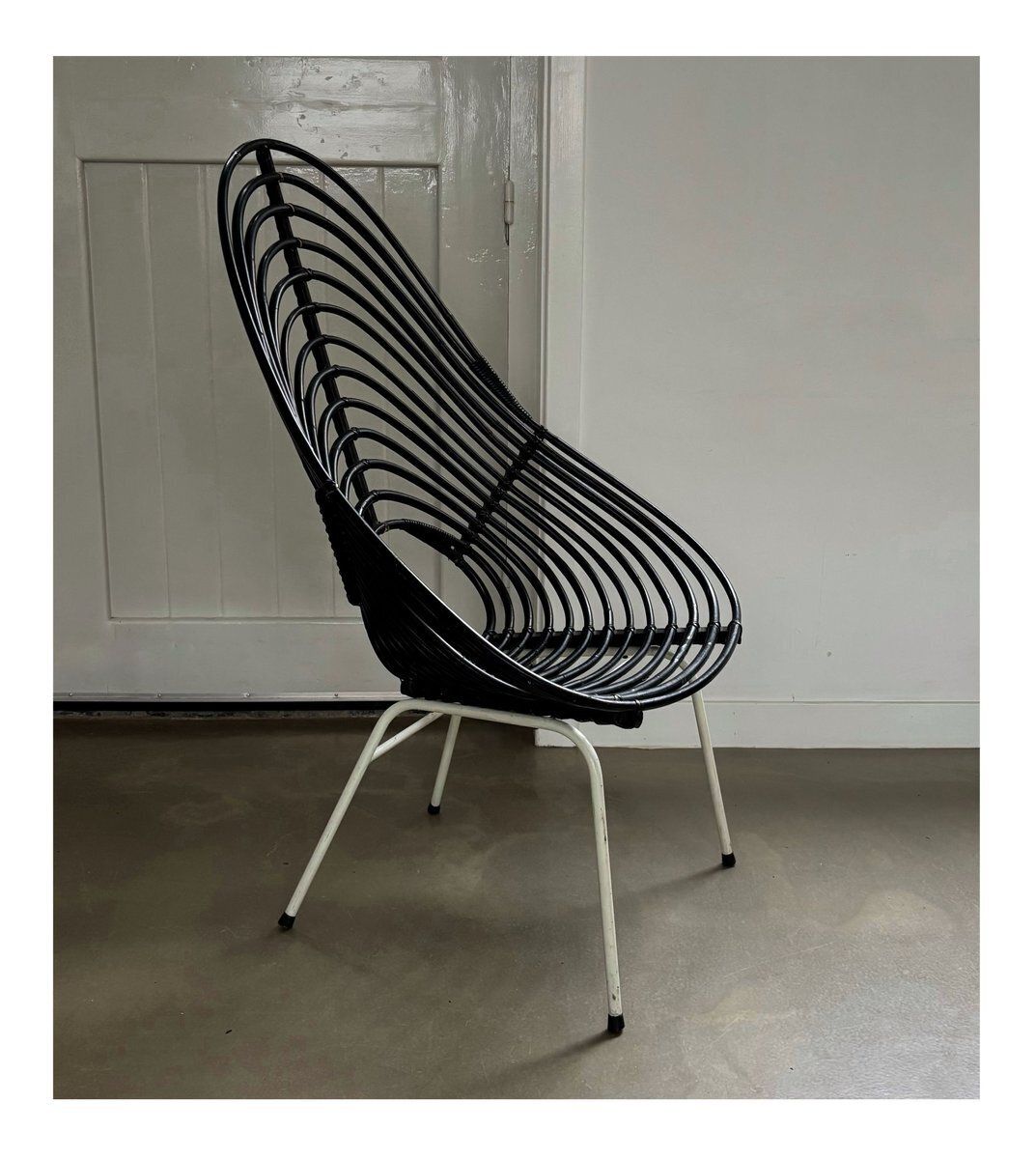 Blackened Rattan Lounge Chair By H. Broekhuizen For Rohé Noordwolde, The Netherlands, 1960s photo Furniture