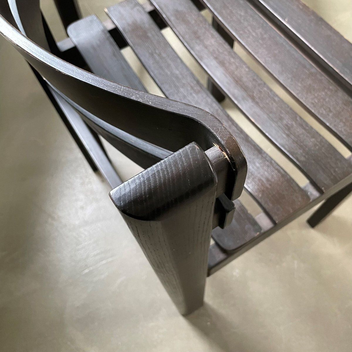 Dark Brown Wooden Slat Chairs, 1970s, Set Of 4 photo vintage