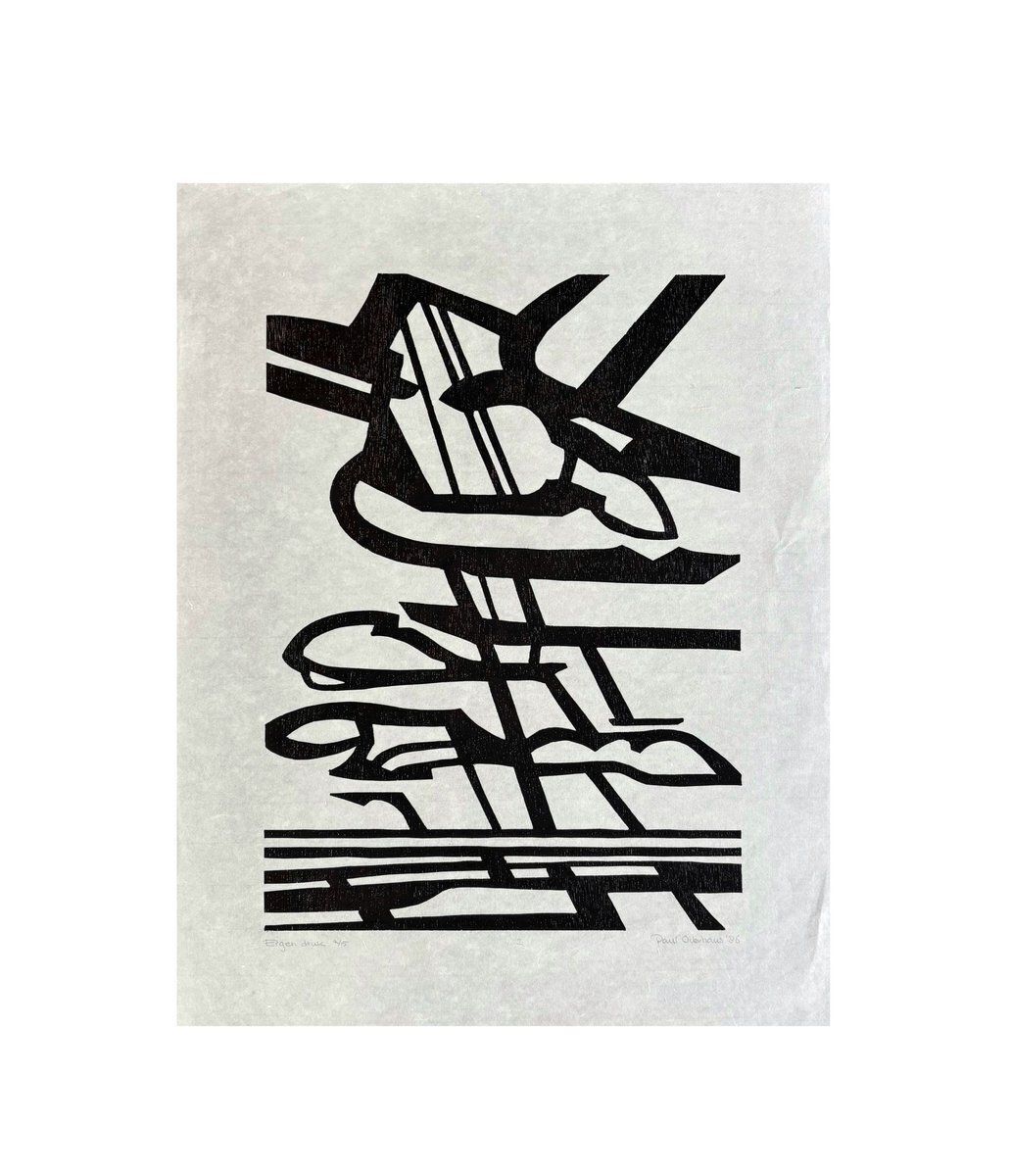 Paul Overhaus, Composition, 1986, Linocut Print On Japanese Paper