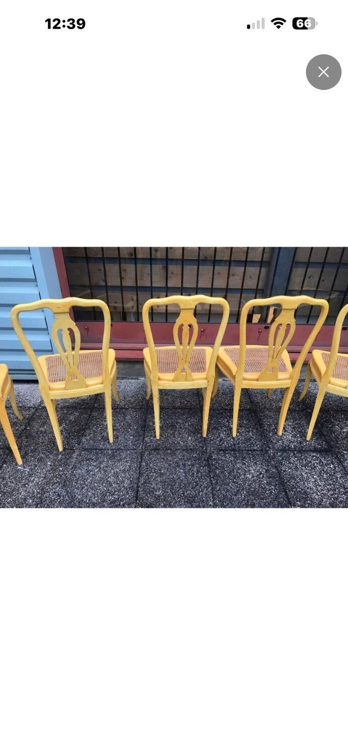 Set Of 6 Cane Chairs In Provençal Louis XV Style Pale Yellow Wood photo Furniture