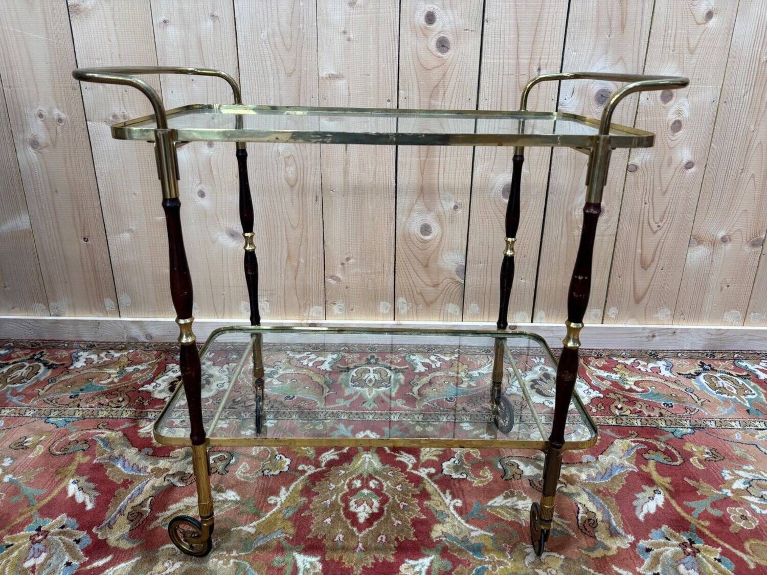Glass, Brass, And Wood Side Table From The 1950s/60s. photo furniture
