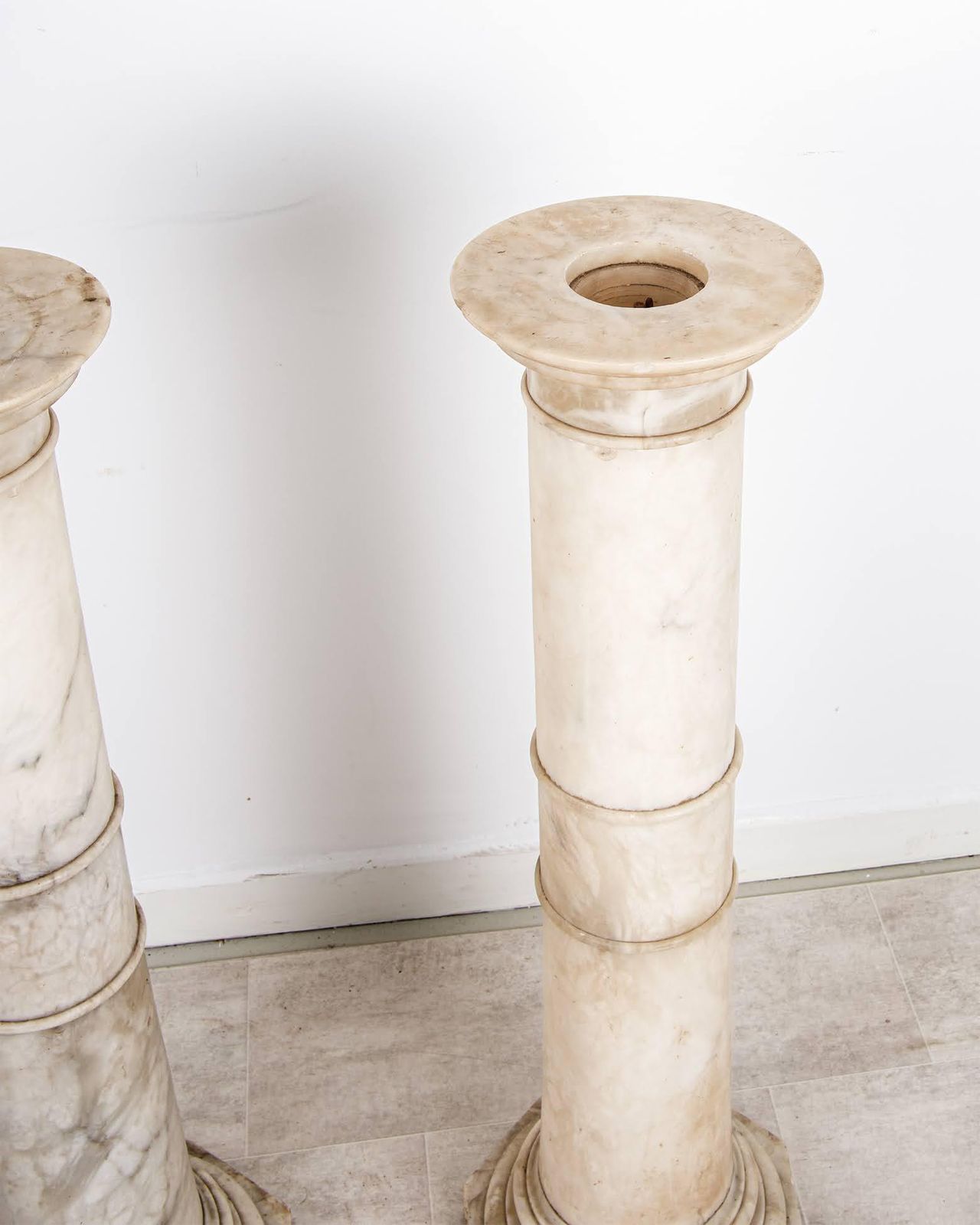 Pair Of Antique Alabaster Pedestal Columns Display Stands photo Home Decor