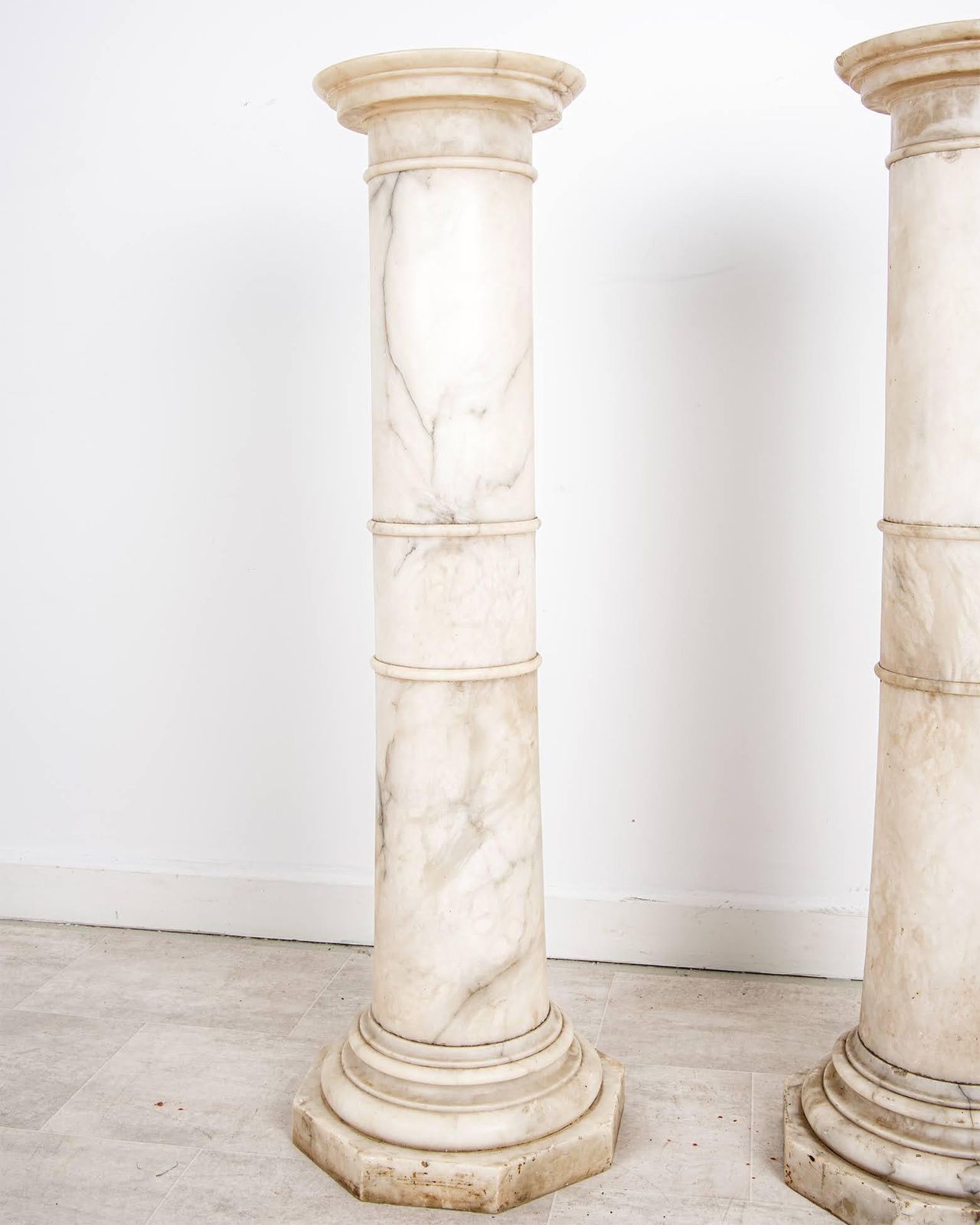 Pair Of Antique Alabaster Pedestal Columns Display Stands photo 1350.0