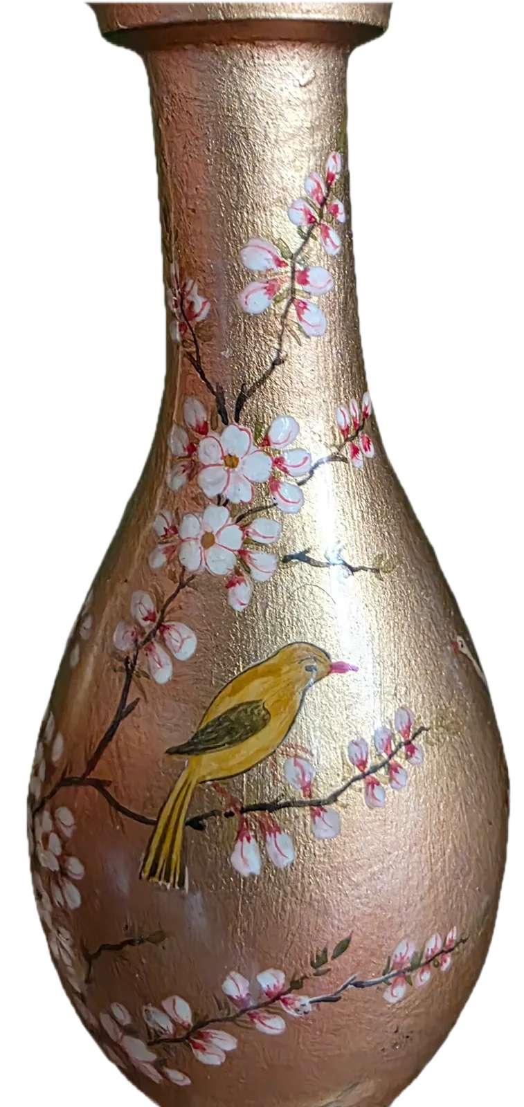 photo vinterior Vintage Early 1900s Kashmiri Hand Painted Candlestick/Lamp Base Pair – Gold Floral & Bird Motif