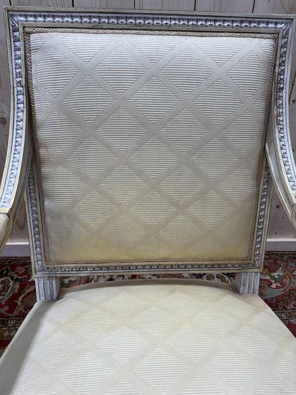 Pair Of Louis XVI Style Armchairs In Patinated Wood photo vintage