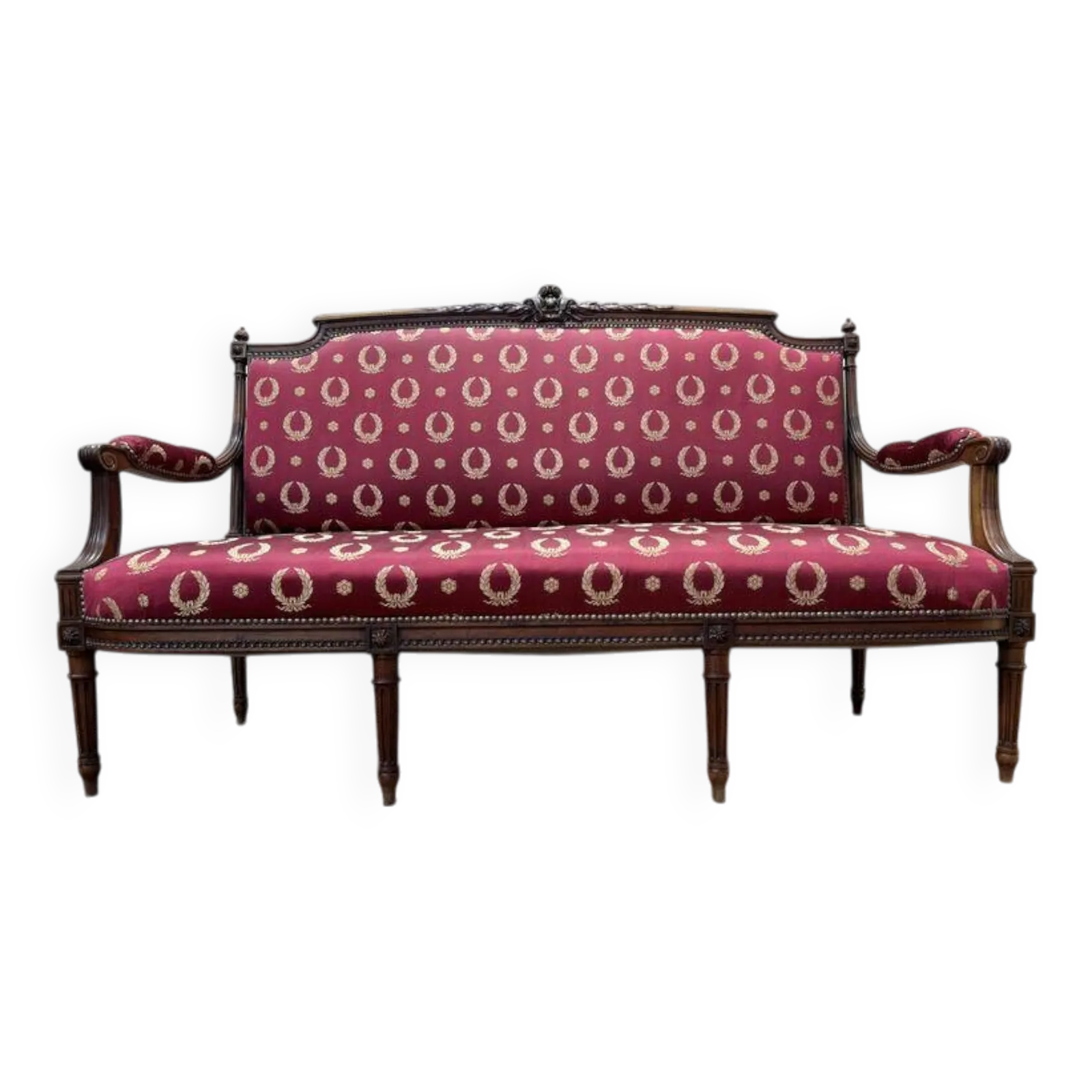 Louis XVI Style Bench In Burgundy Fabric