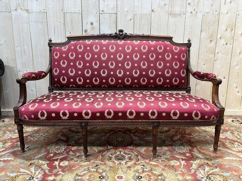 Louis XVI Style Bench In Burgundy Fabric photo furniture