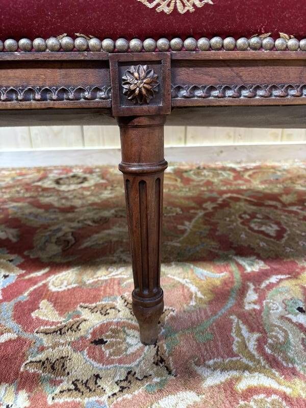 Louis XVI Style Bench In Burgundy Fabric photo Furniture