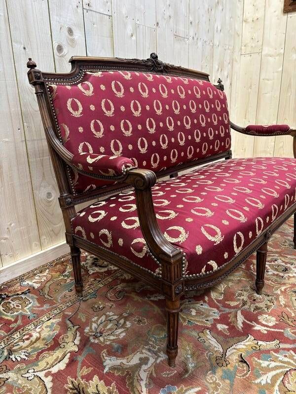 Louis XVI Style Bench In Burgundy Fabric photo vinterior