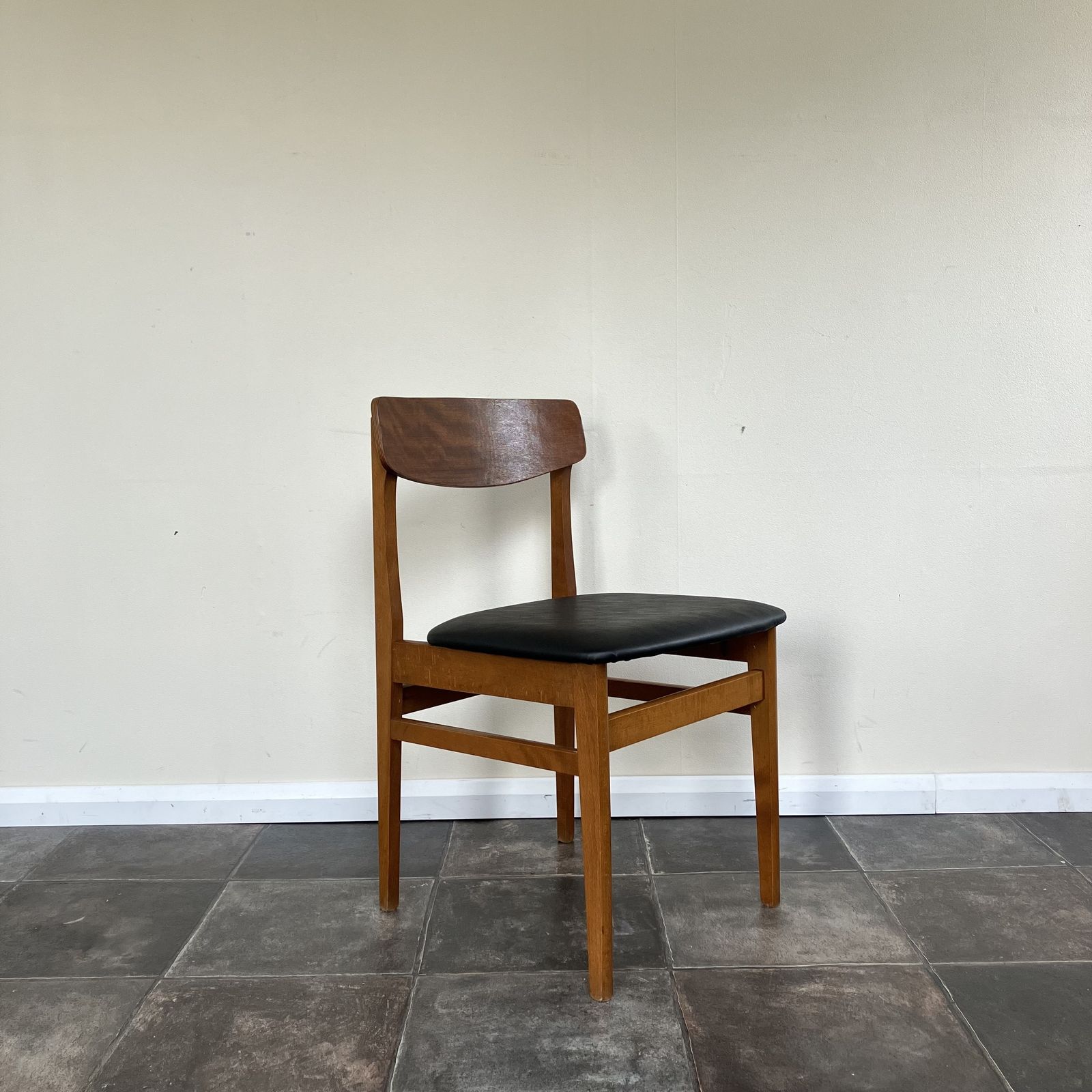 photo buy Mid Century Teak Dining Chairs By Ligna Of Czechoslovakia: Butterfly Backs, Reupholstered Black Vinyl Leatherette, Set Of 4, 1960's