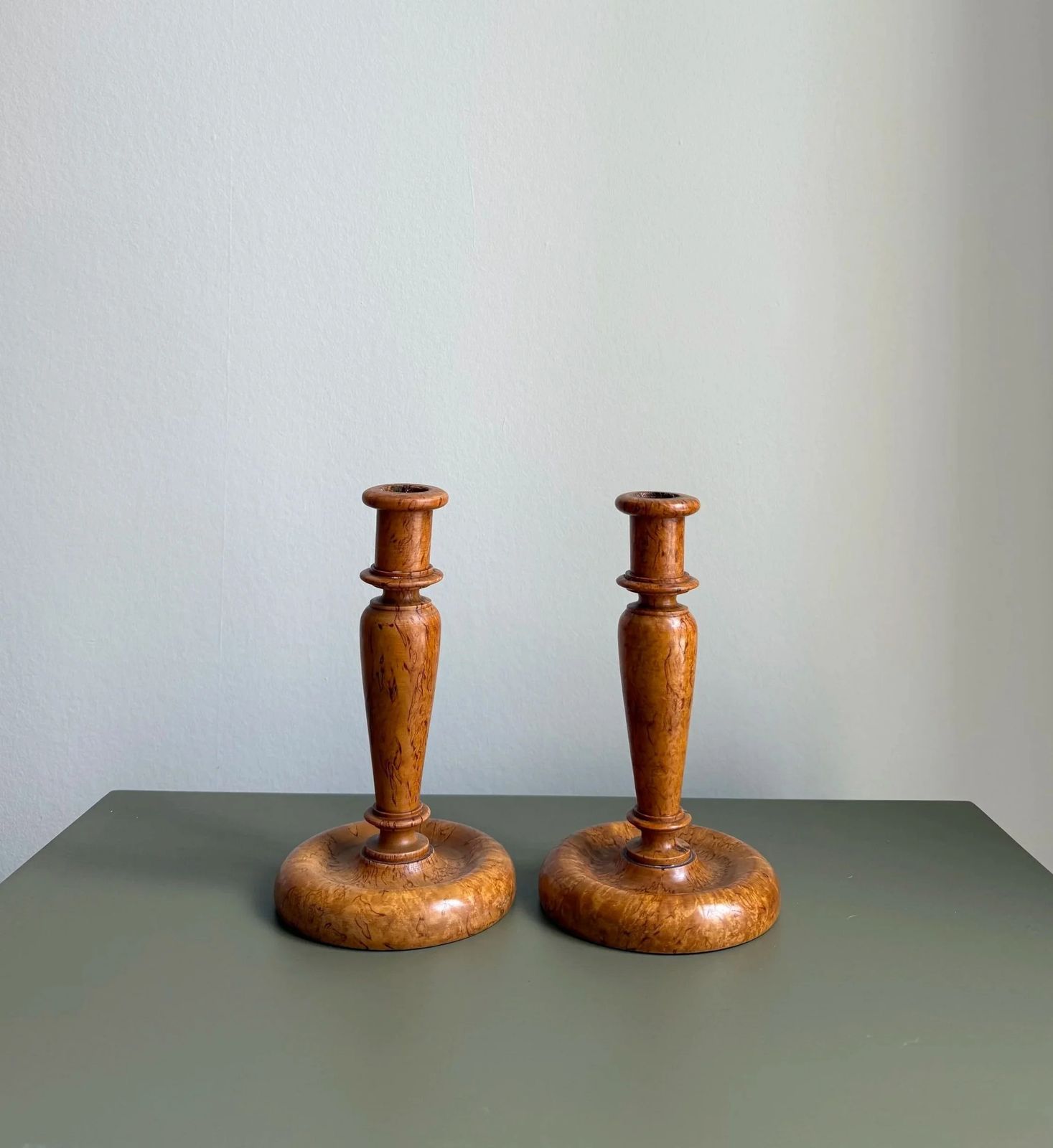 Pair Of 19th Century Swedish Burr Candle Holders