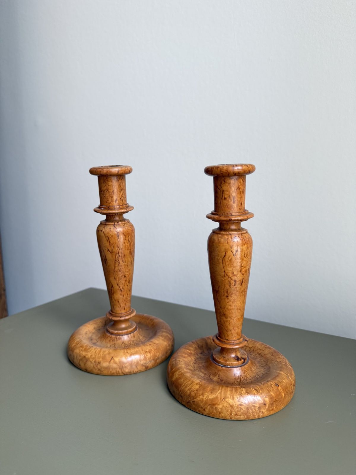Pair Of 19th Century Swedish Burr Candle Holders photo for sale