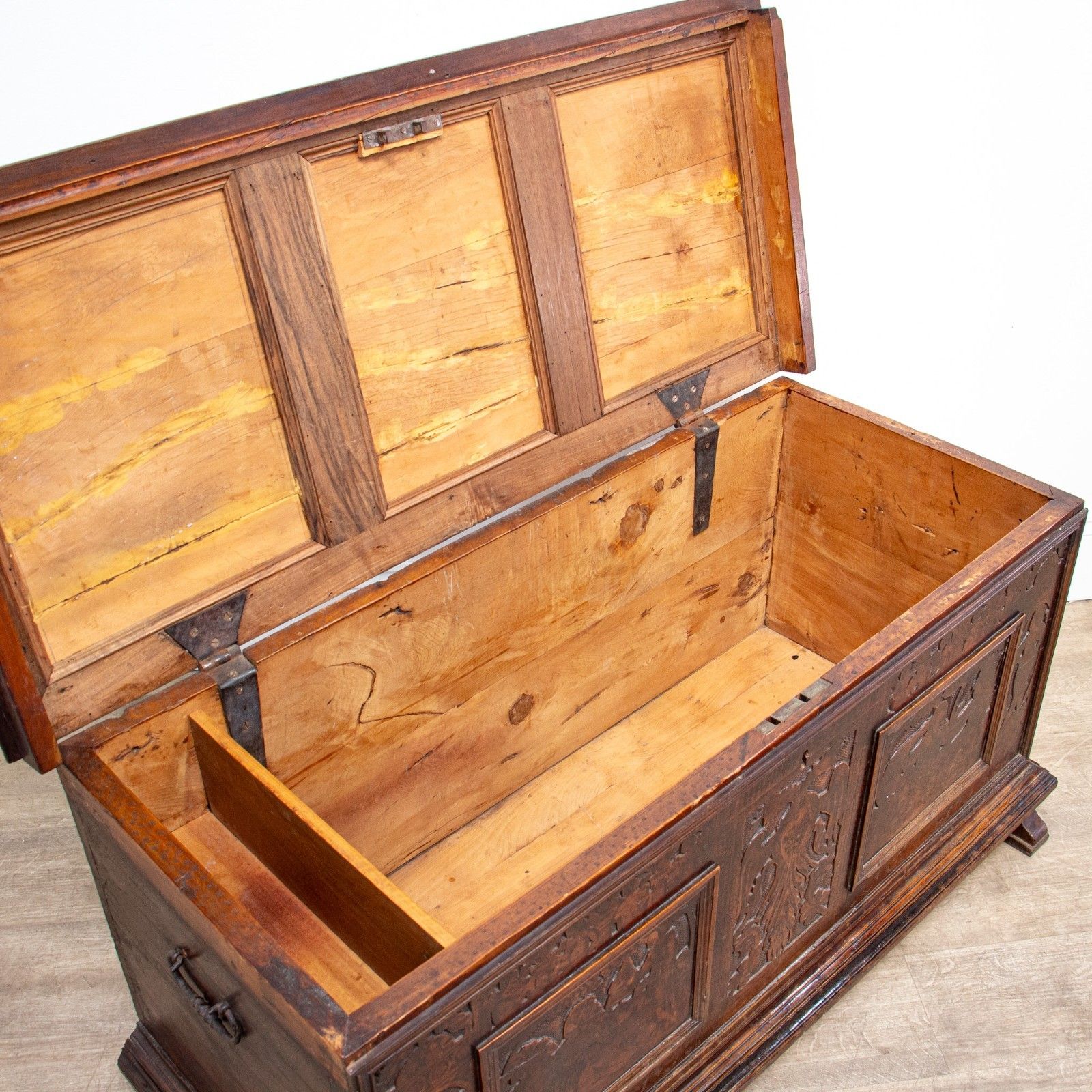 16th Century Walnut Pokerwork Coffer Or Marriage Chest photo furniture