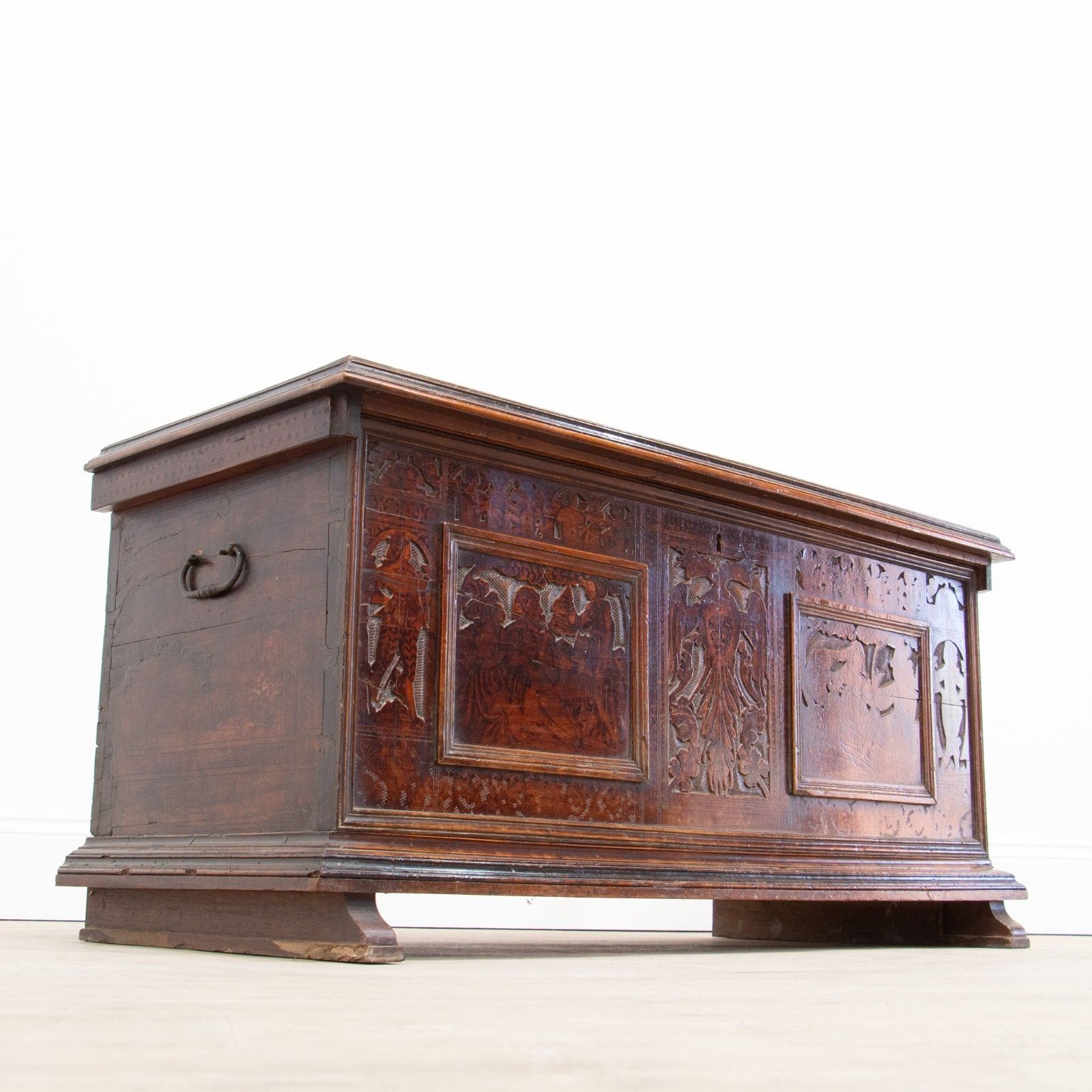 16th Century Walnut Pokerwork Coffer Or Marriage Chest photo buy