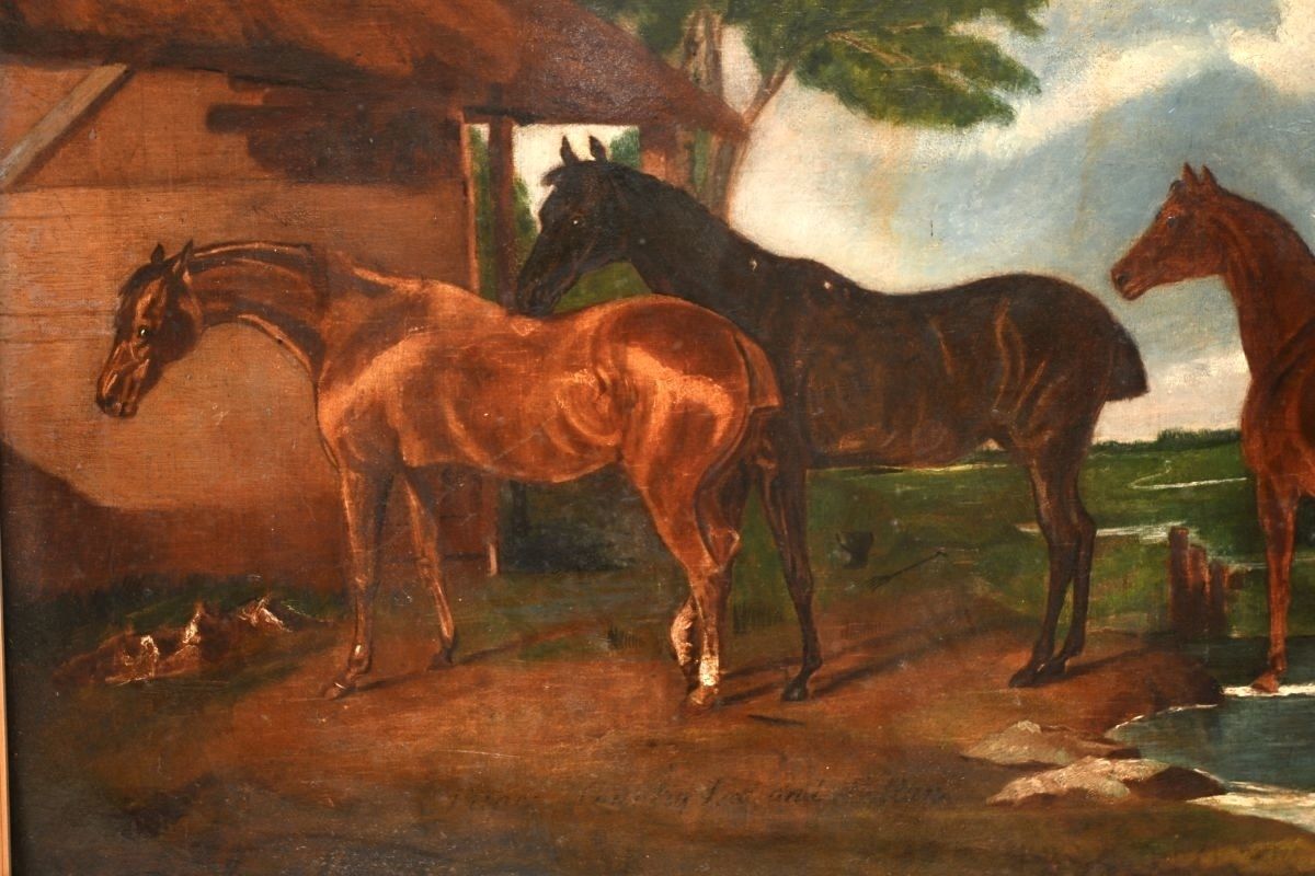 Antique Georgian Period Oil Painting Of Horses photo for sale