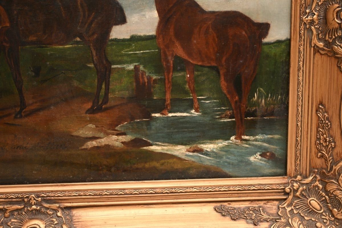 Antique Georgian Period Oil Painting Of Horses photo buy