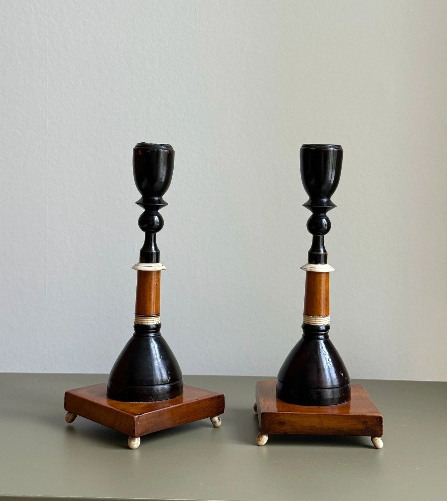 A Pair Of 19 Century Wooden Candle Holders photo for sale