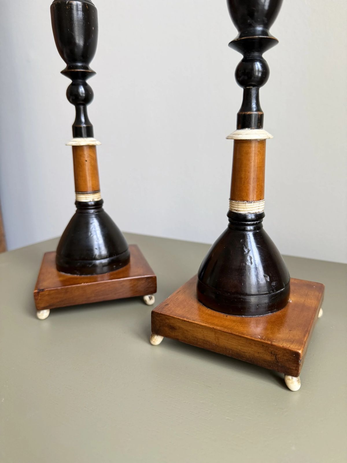 A Pair Of 19 Century Wooden Candle Holders photo Home Decor