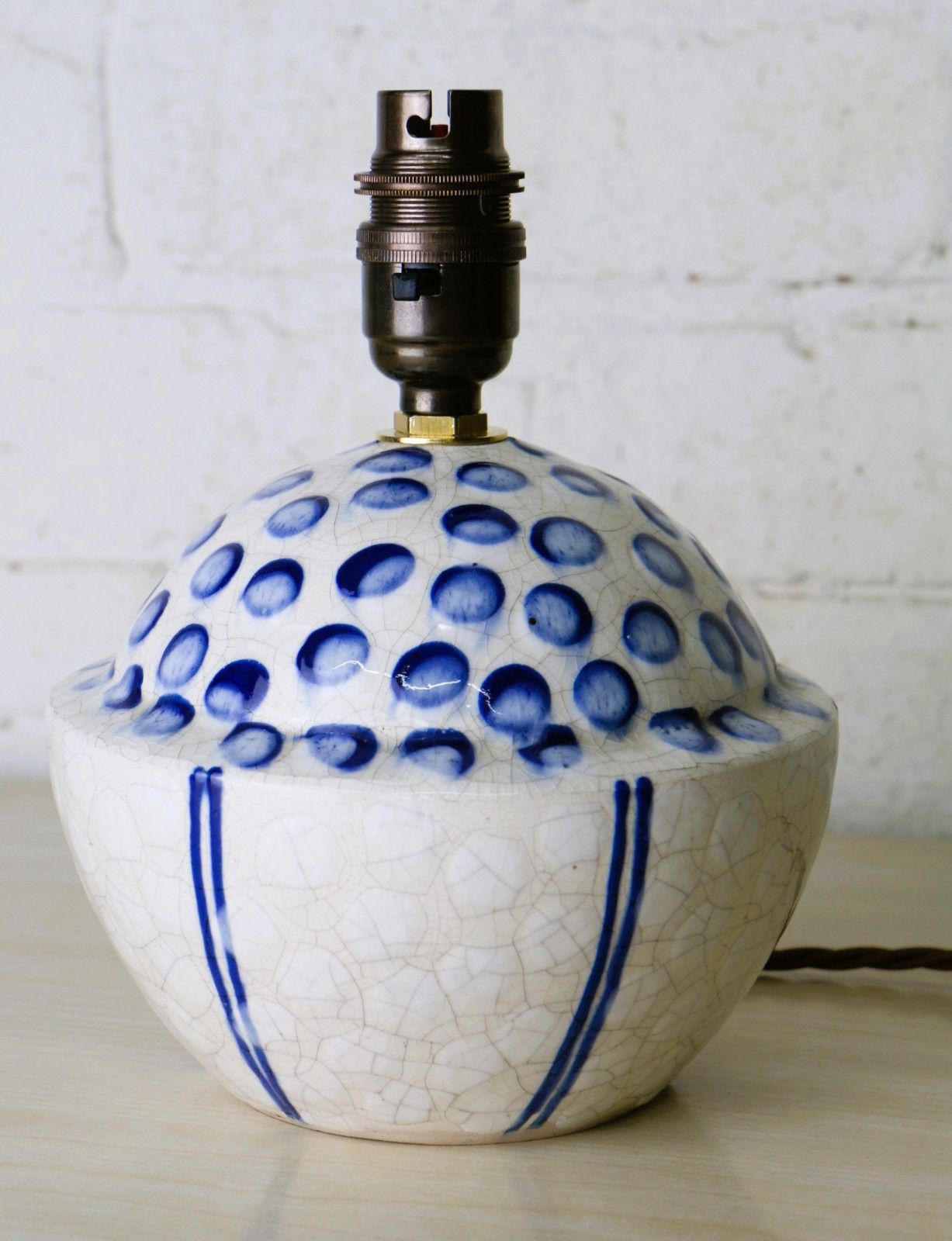 Table Lamp Vintage French Art Pottery Small Blue & White Lamp Early 20th Century