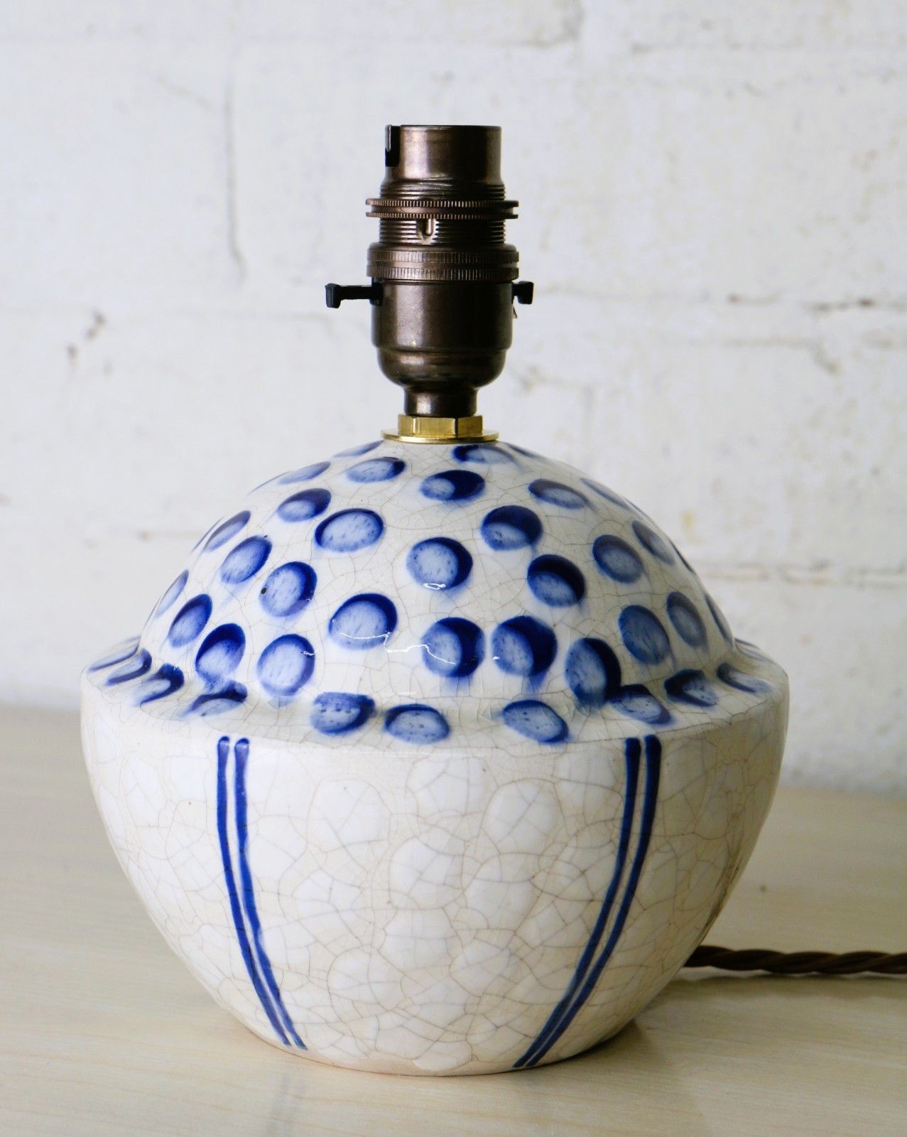 Table Lamp Vintage French Art Pottery Small Blue & White Lamp Early 20th Century photo furniture