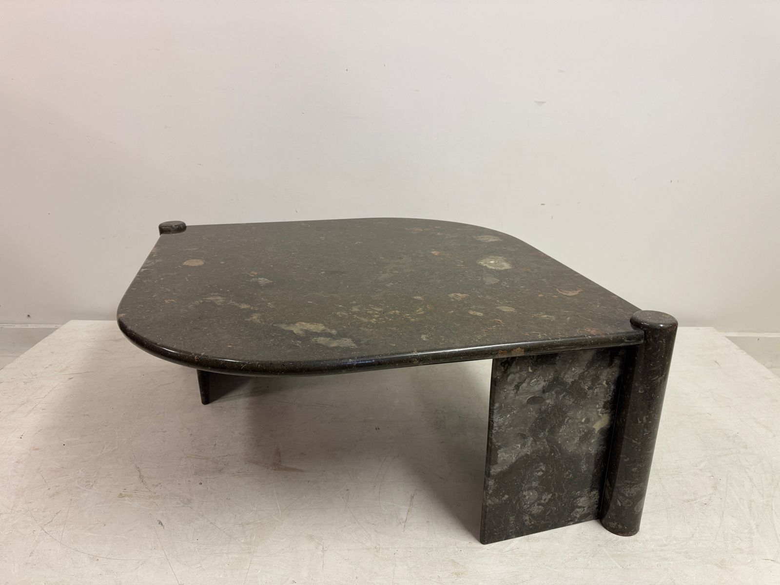 photo buy 1980s Sculptural Eye Shaped Coffee Table In Fossil Marble