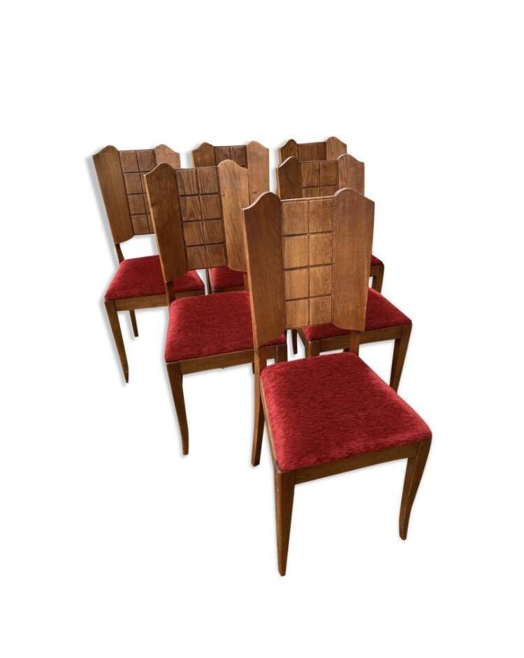 photo furniture 6 Art Deco Chairs With Red Velvet Seat