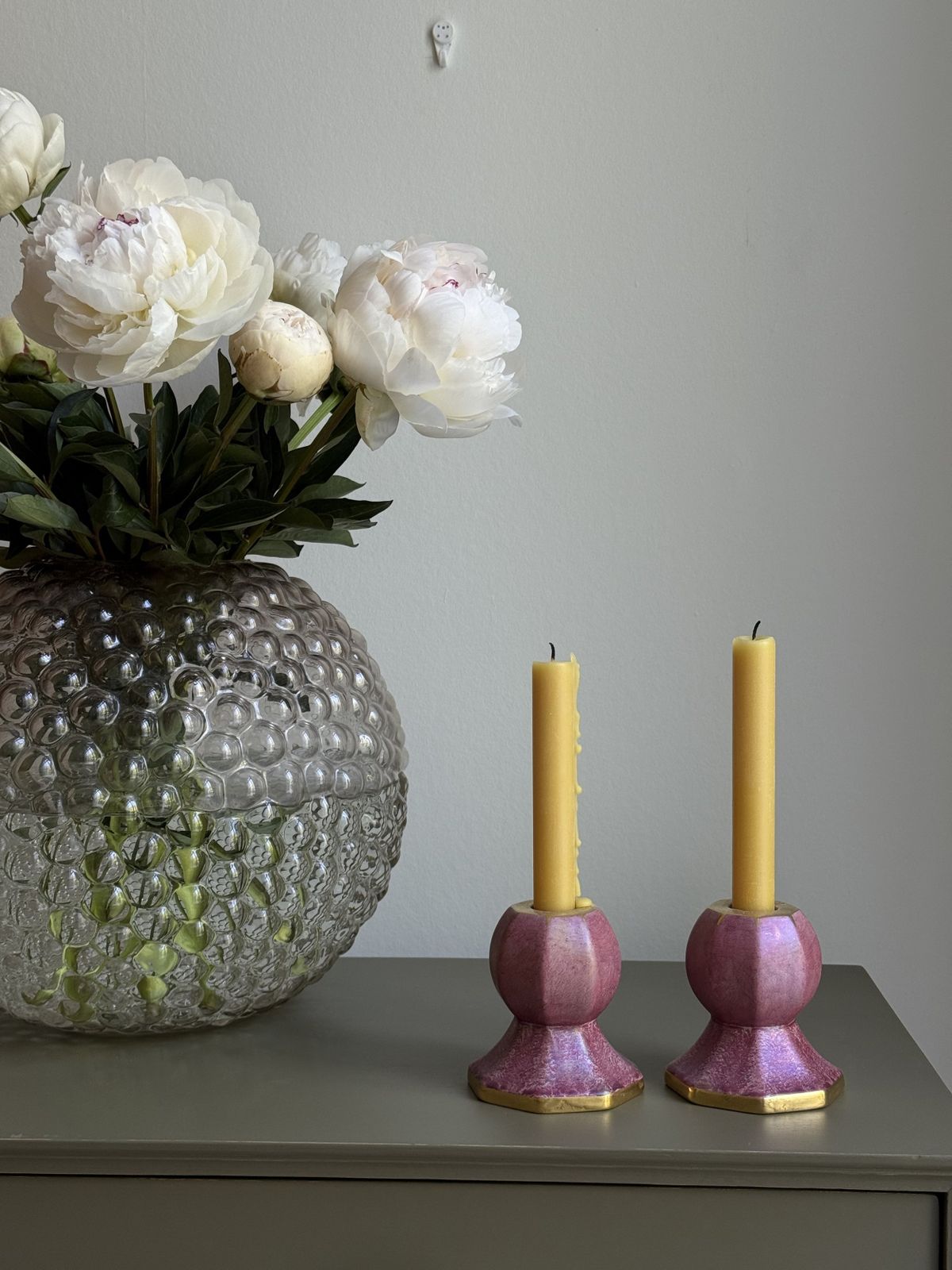 Midcentury Pink Porcelaine Candle Holders