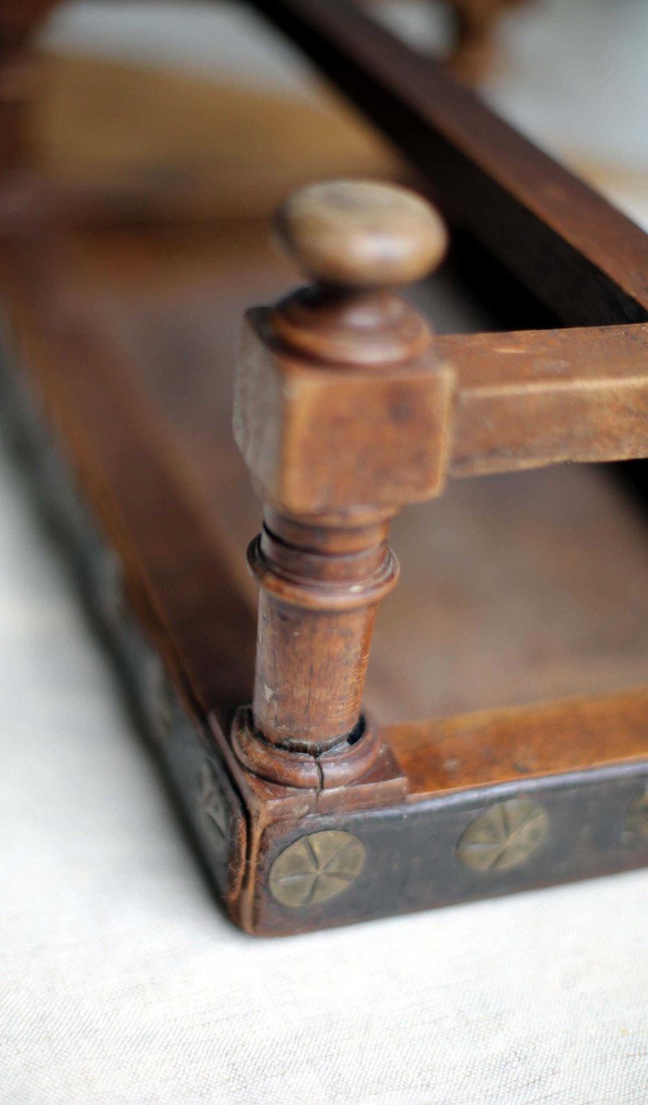 photo furniture French Antique Foot Stool Cuir De Cordoue Wood And Leather Footstool