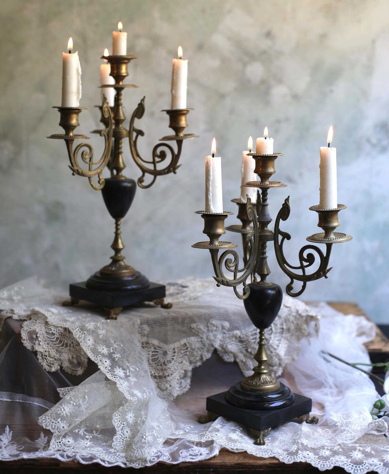 Pair Of Antique French Ormolu & Marble Candelabras Bronze Art Nouveau Candleholders photo Home Decor