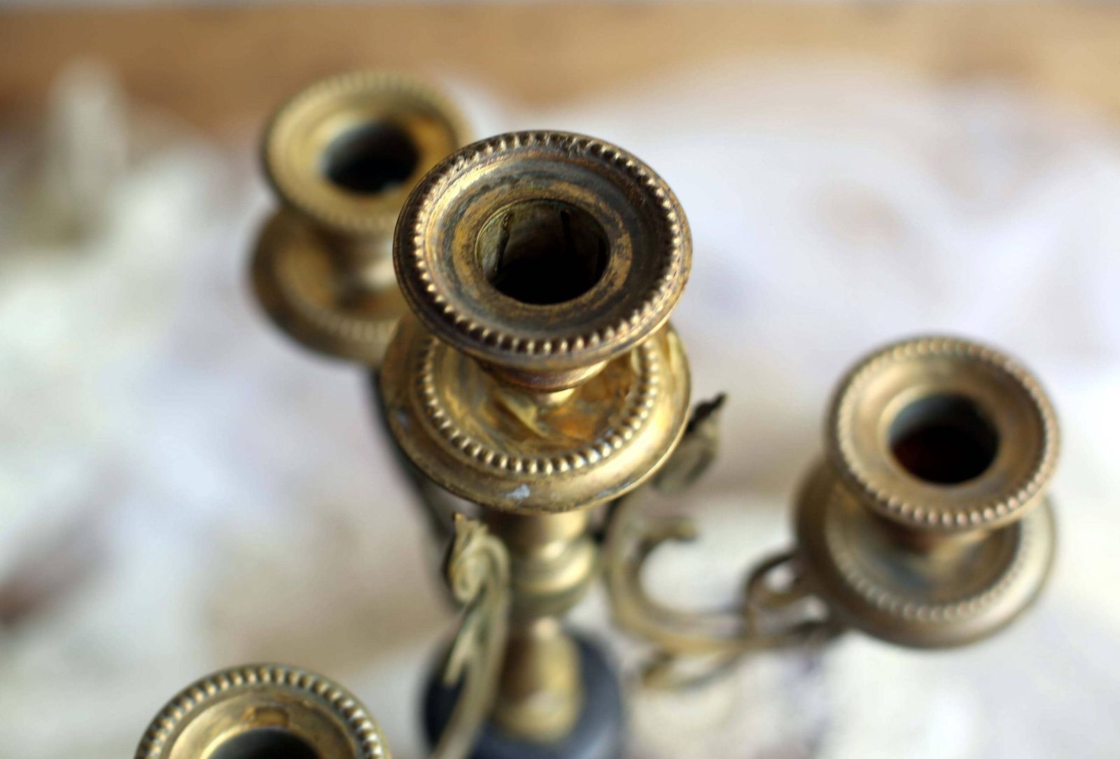 Pair Of Antique French Ormolu & Marble Candelabras Bronze Art Nouveau Candleholders photo vintage