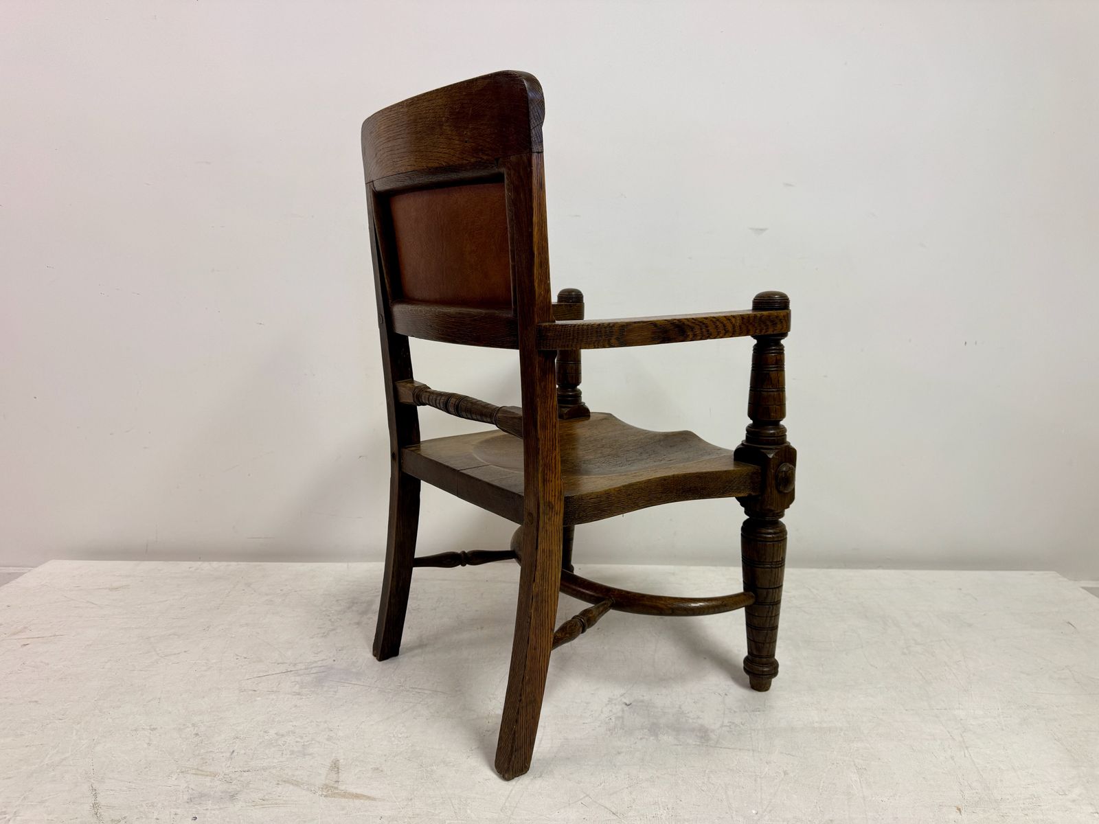 675.0 Early 20th Century Arts And Crafts Oak Armchair With Saddle Seat photo