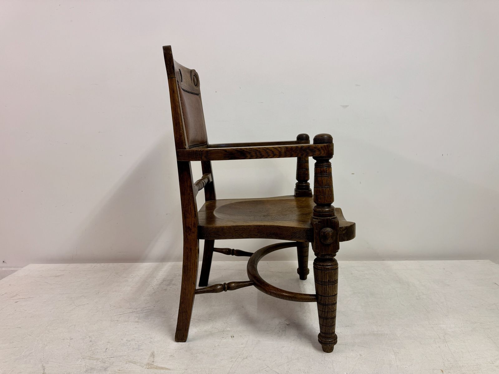 photo buy Early 20th Century Arts And Crafts Oak Armchair With Saddle Seat