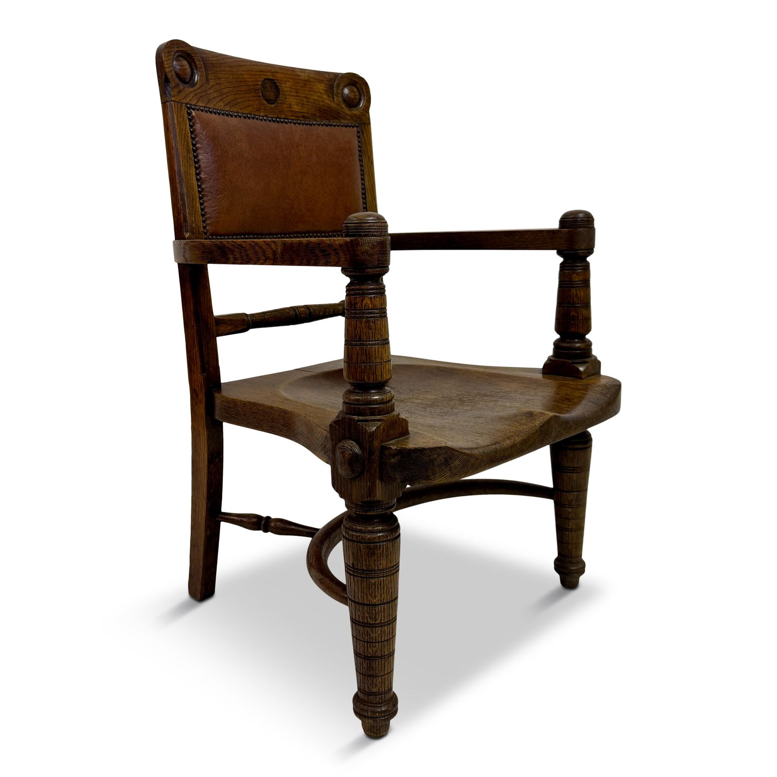 Early 20th Century Arts And Crafts Oak Armchair With Saddle Seat