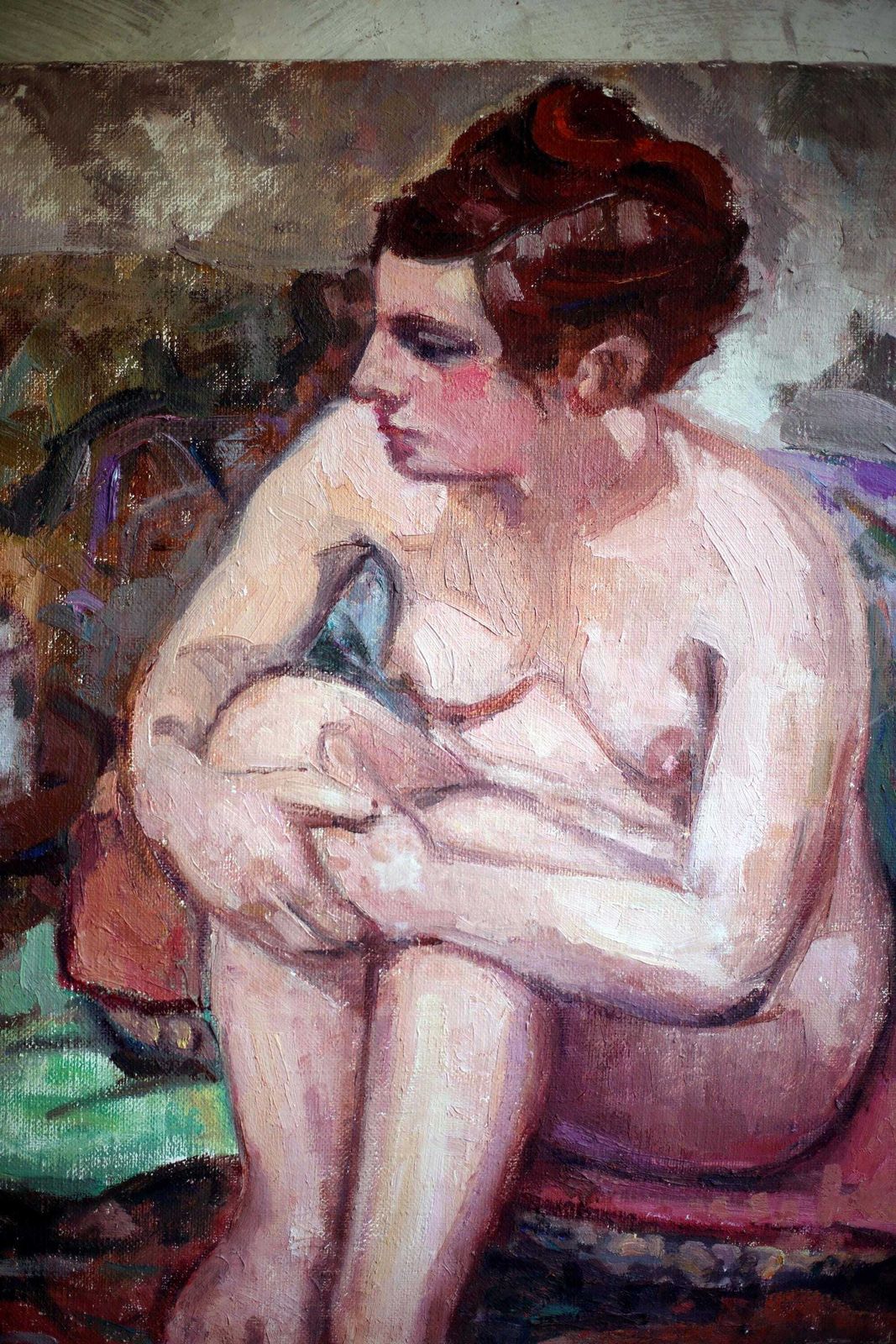 Large Original Nude Female Painting French Oil On Canvas Seated Woman photo buy