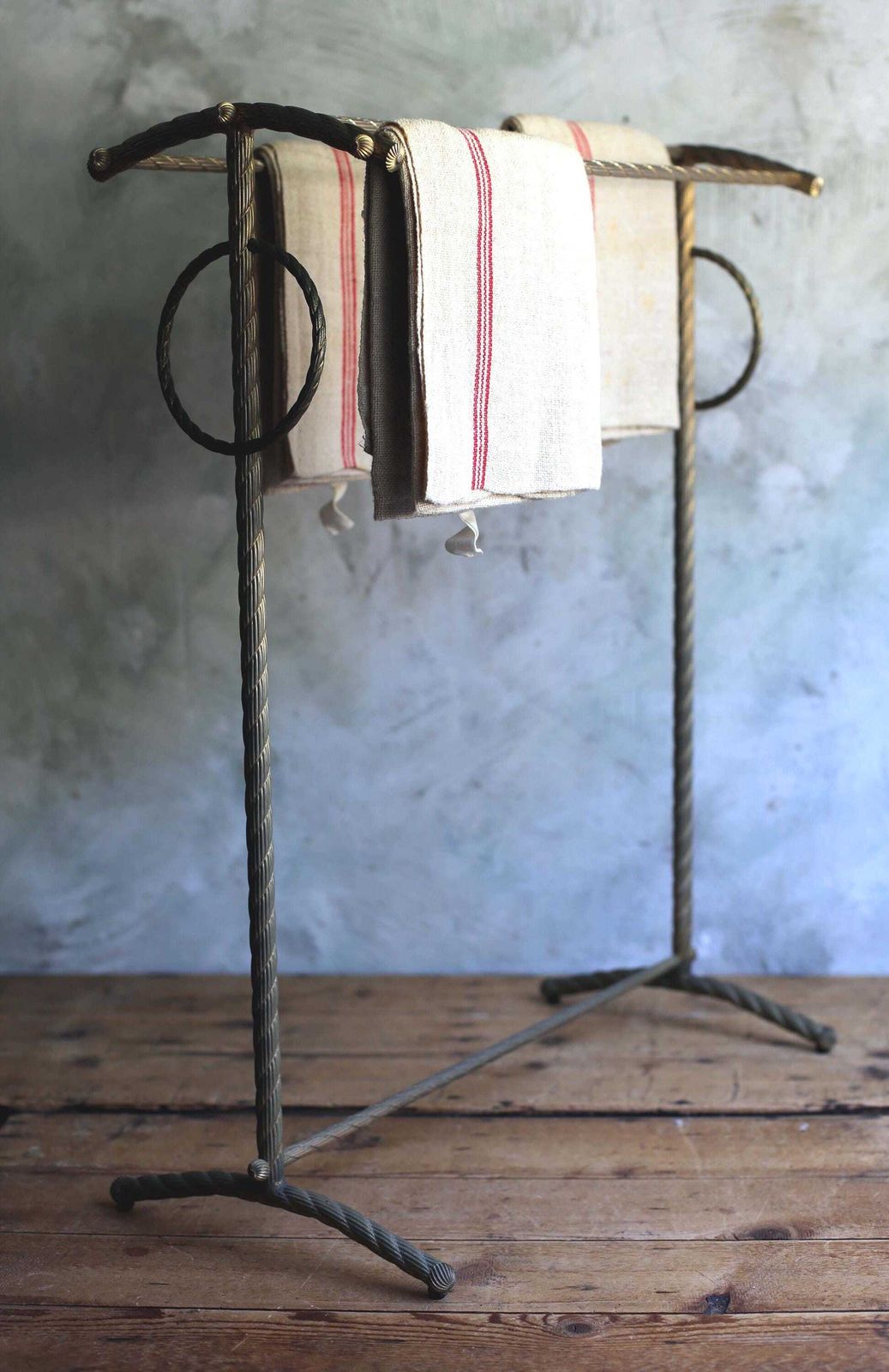 Antique Italian Gilt Rope Twist Towel Rail Stand Mid Century photo for sale