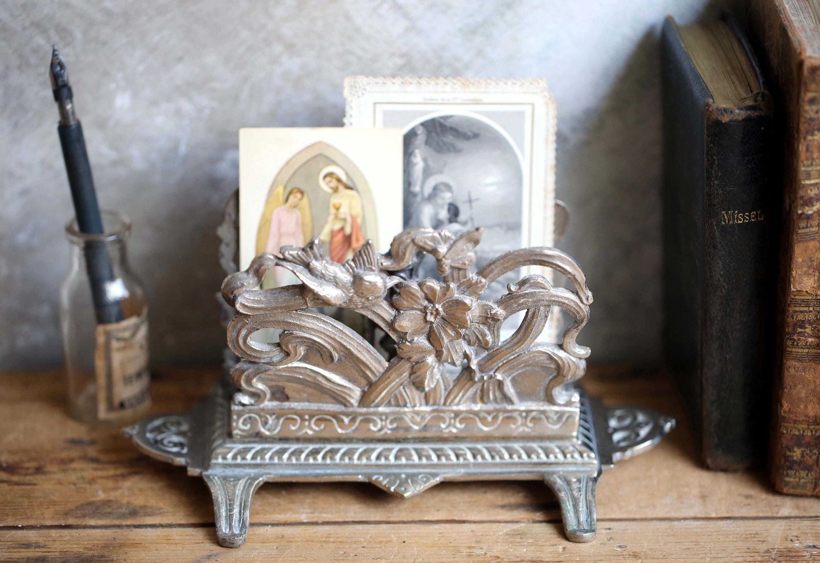 Antique Letter Rack Art Nouveau French Paper Holder Desk Ornament photo vinterior