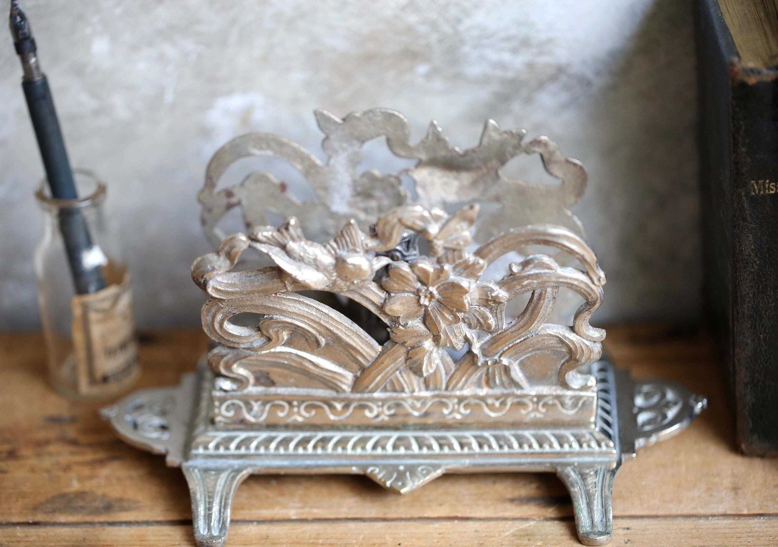 Antique Letter Rack Art Nouveau French Paper Holder Desk Ornament photo buy