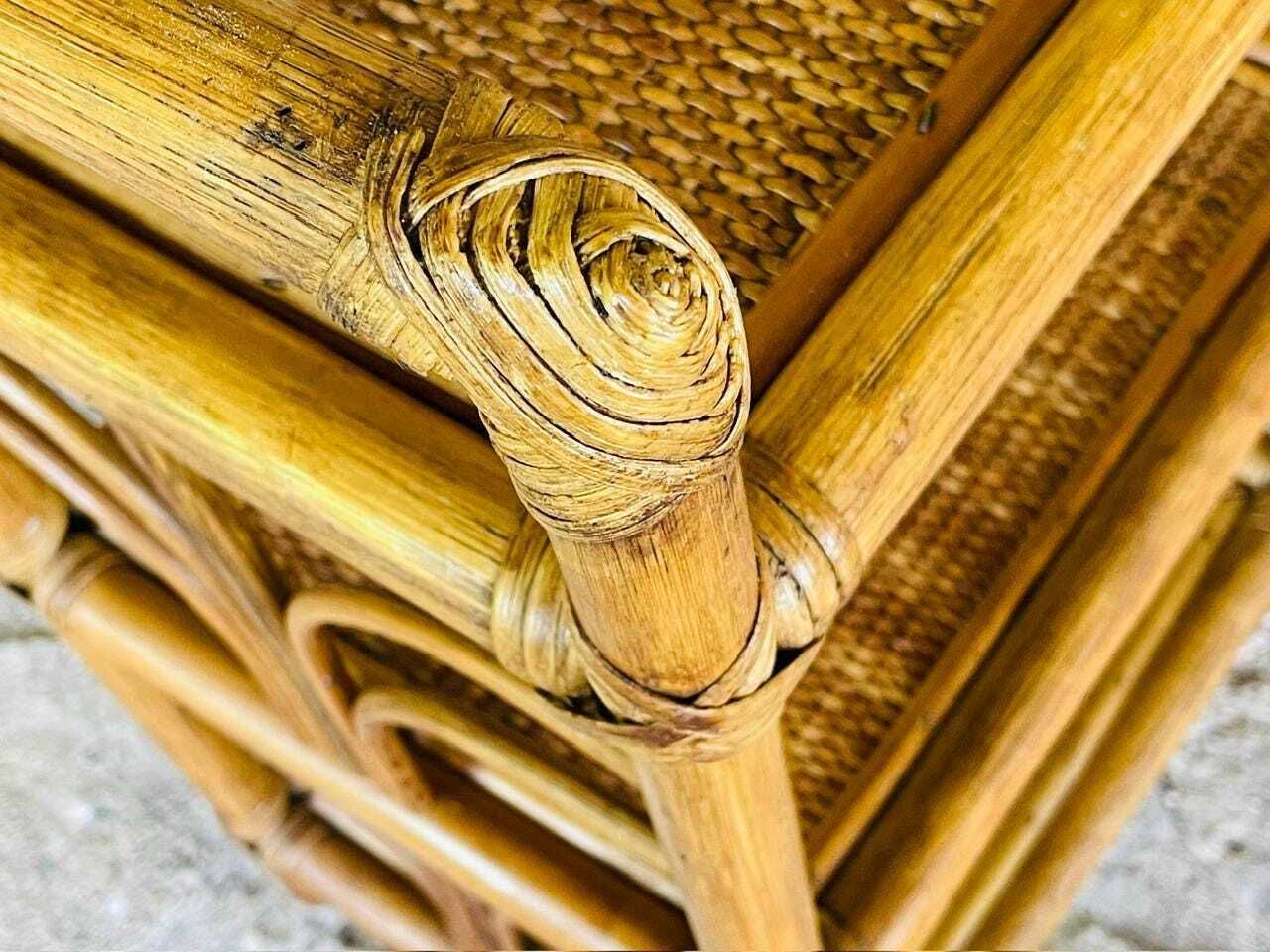 photo vintage Vintage Bamboo And Rattan 3 Tier Shelf , 1970s