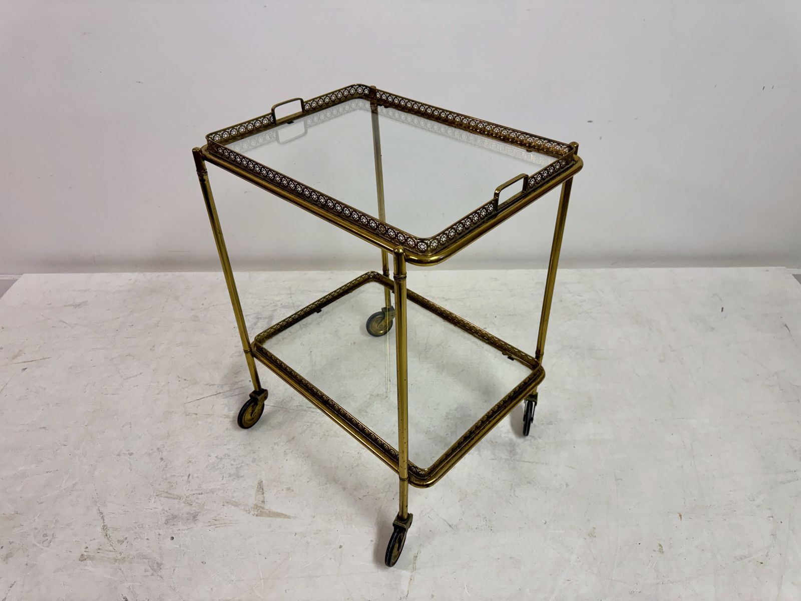 Furniture 1960s French Brass Drinks Trolley Or Bar Cart photo
