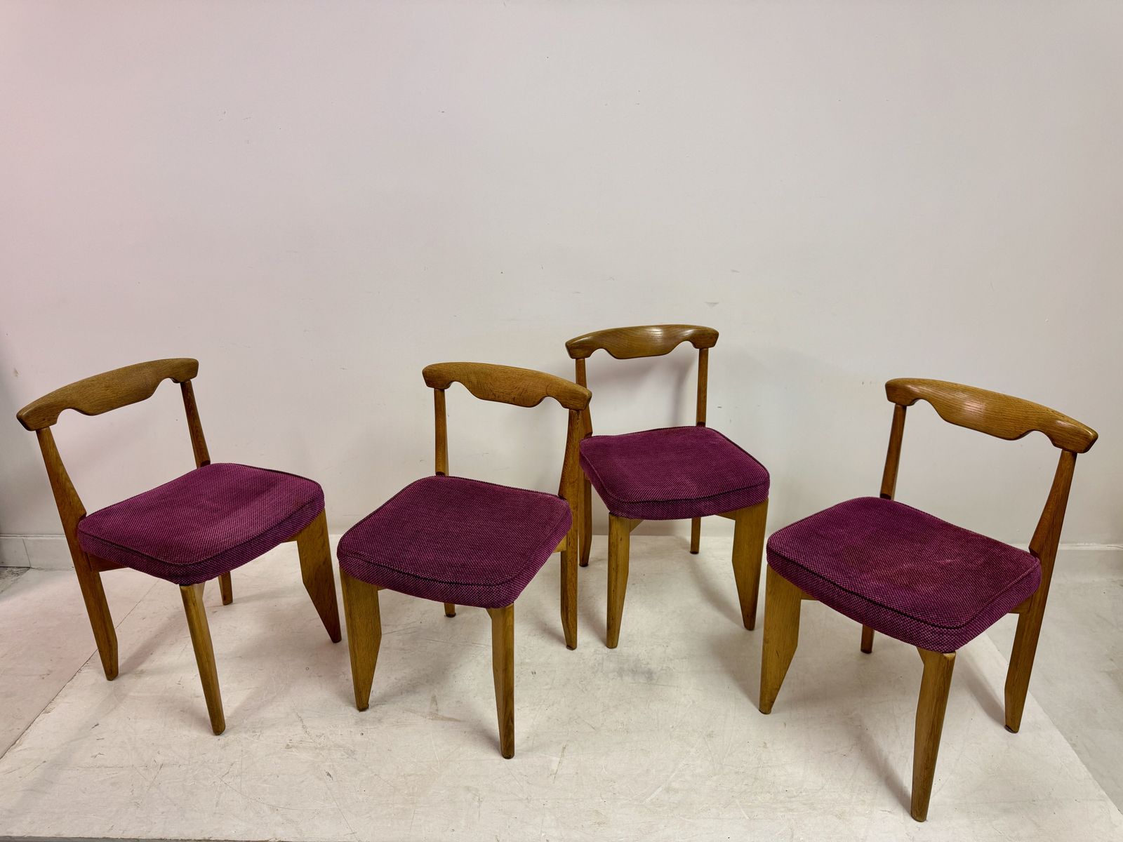 Set Of Four Mid Century Oak Dining Chairs By Guillerme Et Chambron photo buy