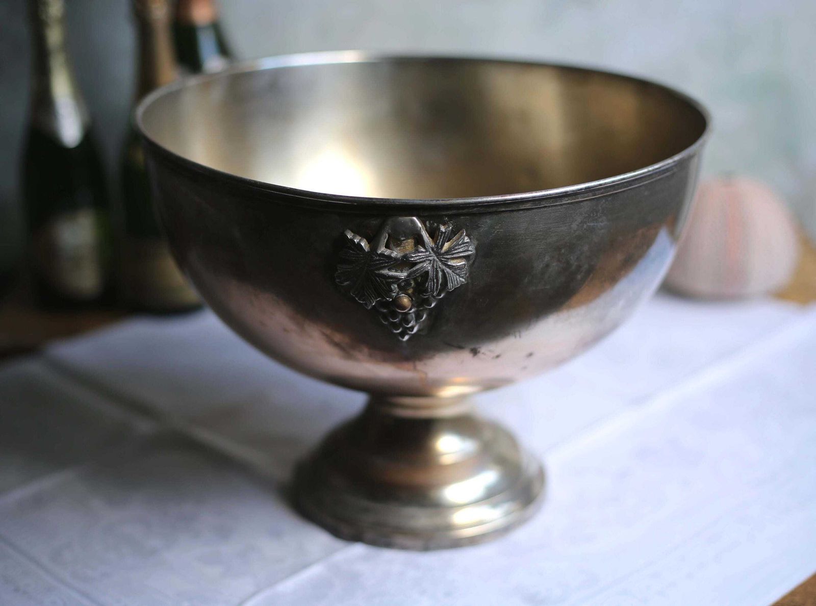 Large Antique Bricout Champagne Bath Silver Plate Ice Bucket French Wine Cooler photo furniture