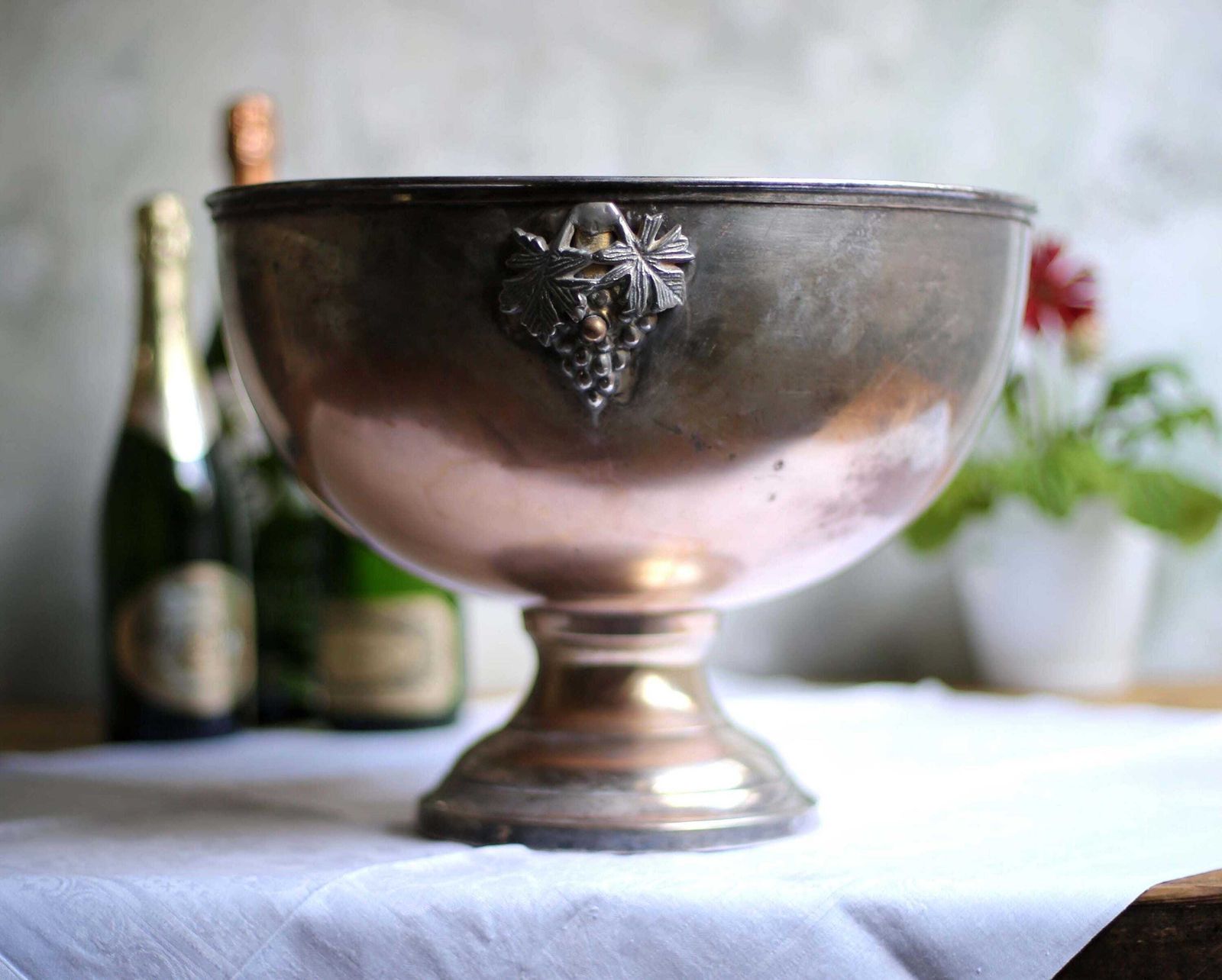 Large Antique Bricout Champagne Bath Silver Plate Ice Bucket French Wine Cooler photo vinterior