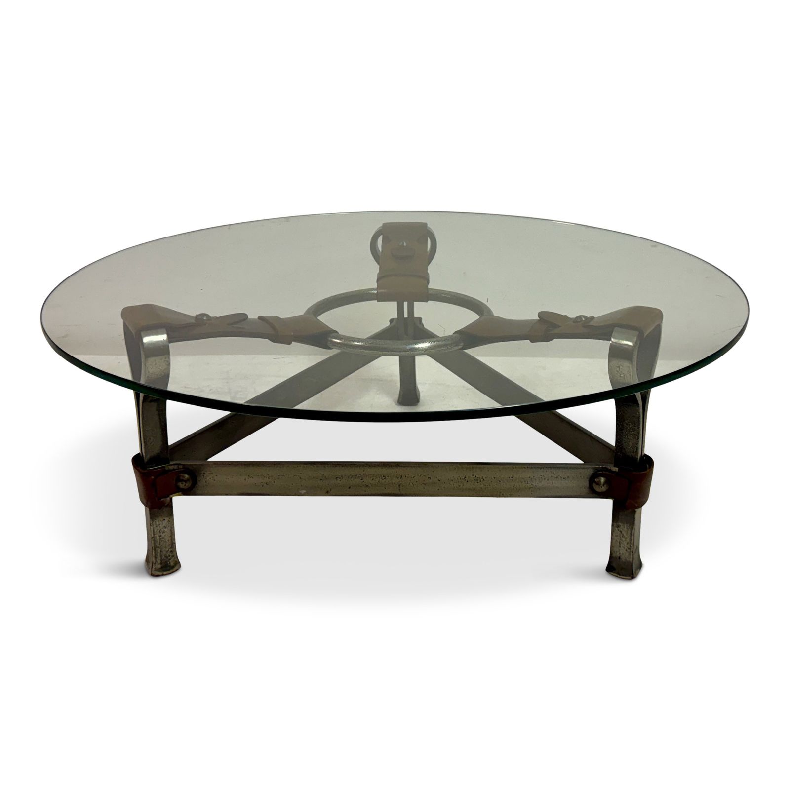 1960s Wrought Iron And Leather Coffee Table By Jean Pierre Ryckaert