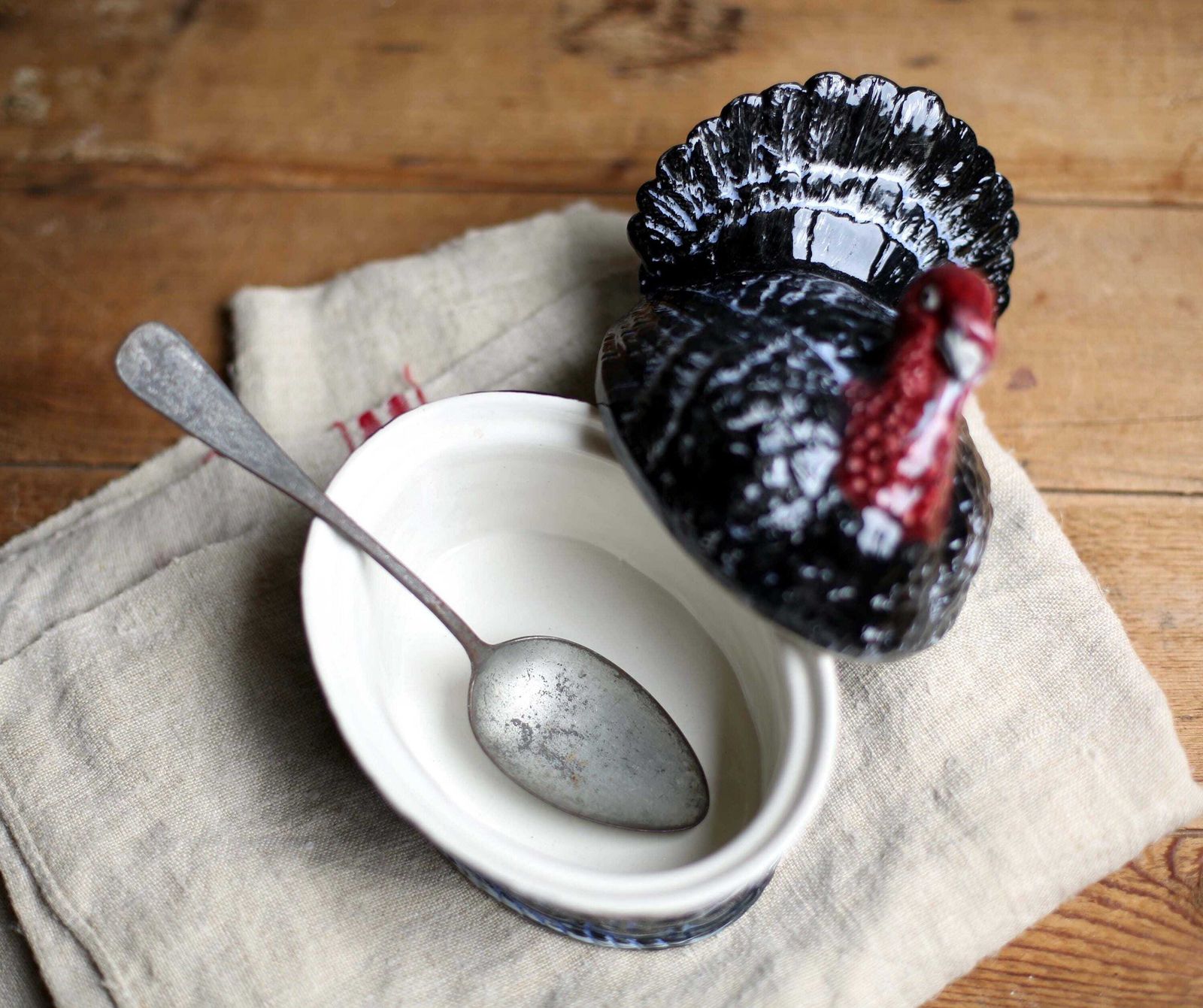 Vintage French Majolica Turkey Tureen Small Ceramic Dish By Geo Paris Je T'aime photo vintage