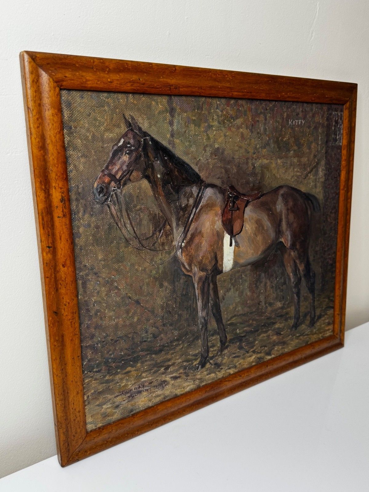 Early 20th Century Oil Painting Kitty Bay Hunter Mare Of The Chiddingfold, Leconfield & Cowdray Hunt Stables Signed By Murray Mcneel Caird Urquhart photo vintage