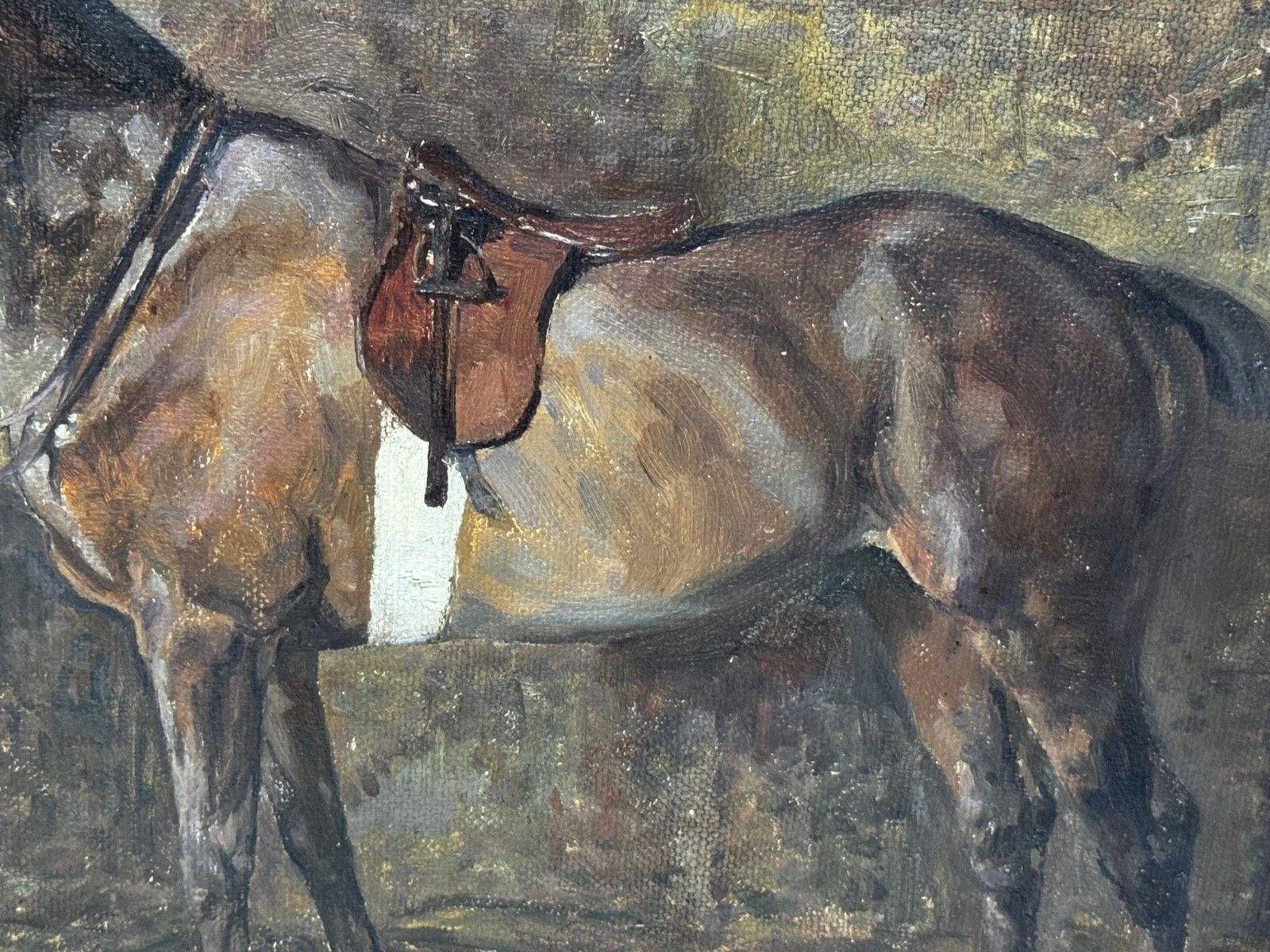 photo for sale Olieverfschilderij begin 20e eeuw, Kitty, baai hunter-merrie van de Chiddingfold, Leconfield & Cowdray Hunt Stables, gesigneerd door Murray McNeel Caird Urquhart