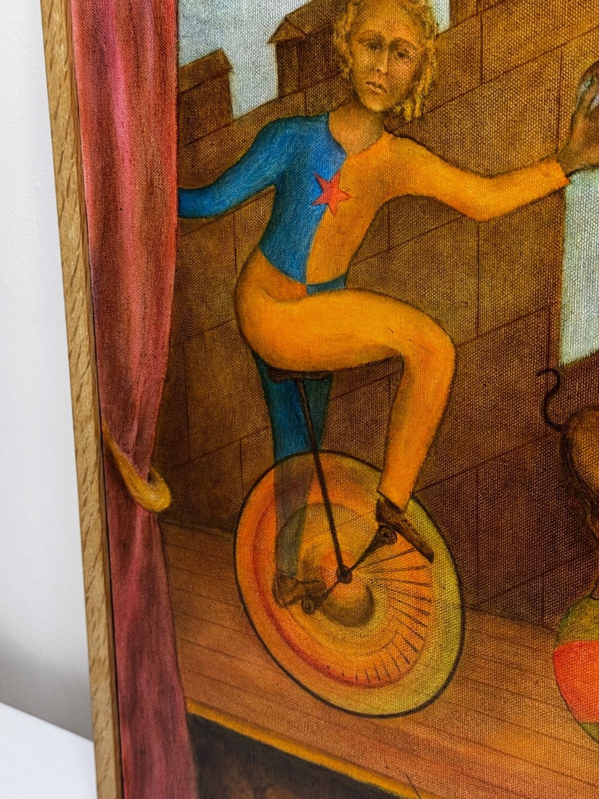 photo buy Mid Century Circus Cyclist — Lyrical Surrealism In The Manner Of Paul Delvaux, C1966