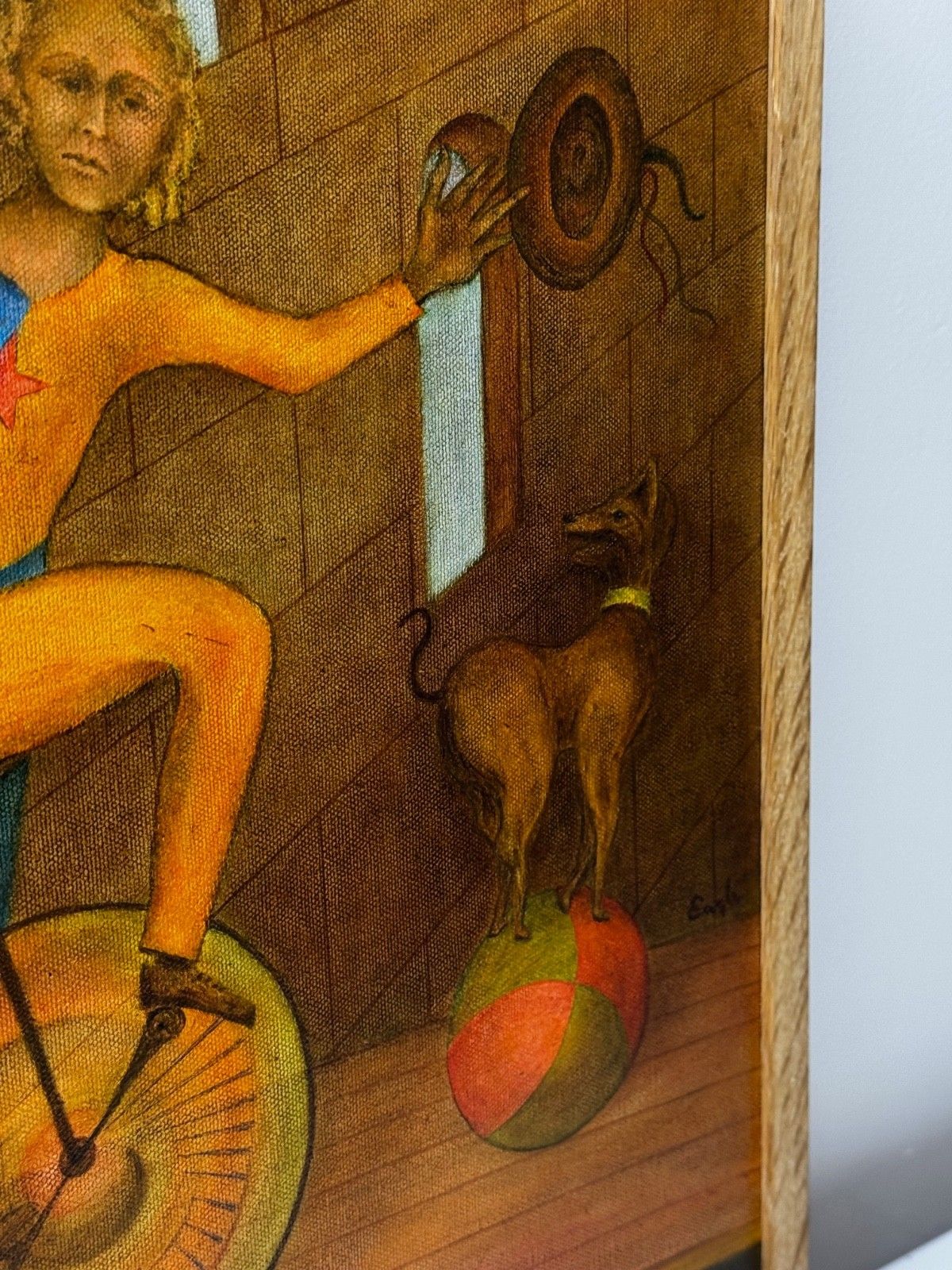 photo vintage Mid Century Circus Cyclist - Lyrisch Surrealisme in de stijl van Paul Delvaux, ca. 1966
