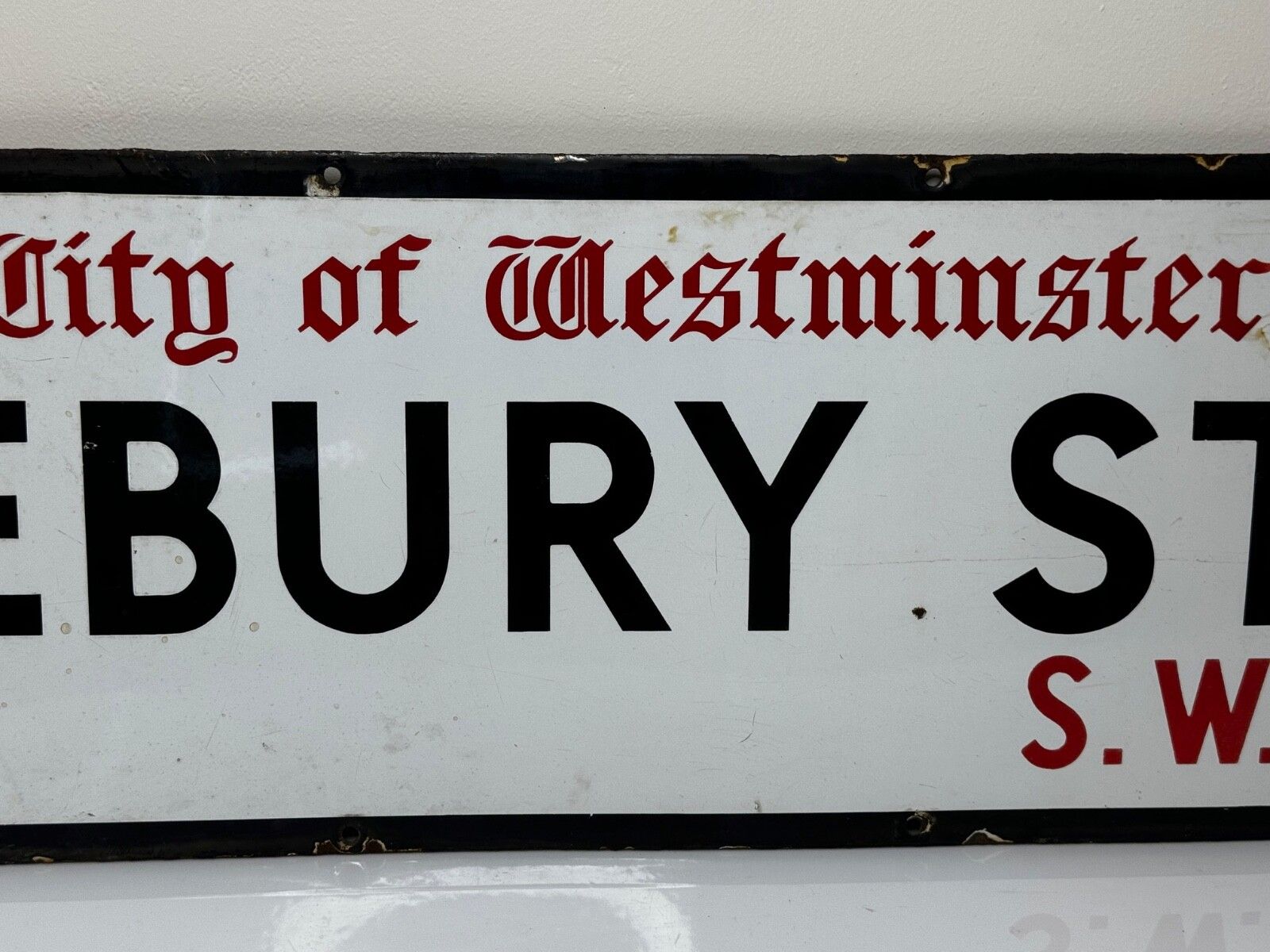 Mid Century Enamel London Road Sign City Of Westminster Ebury Street Belgravia S.W.1 photo furniture