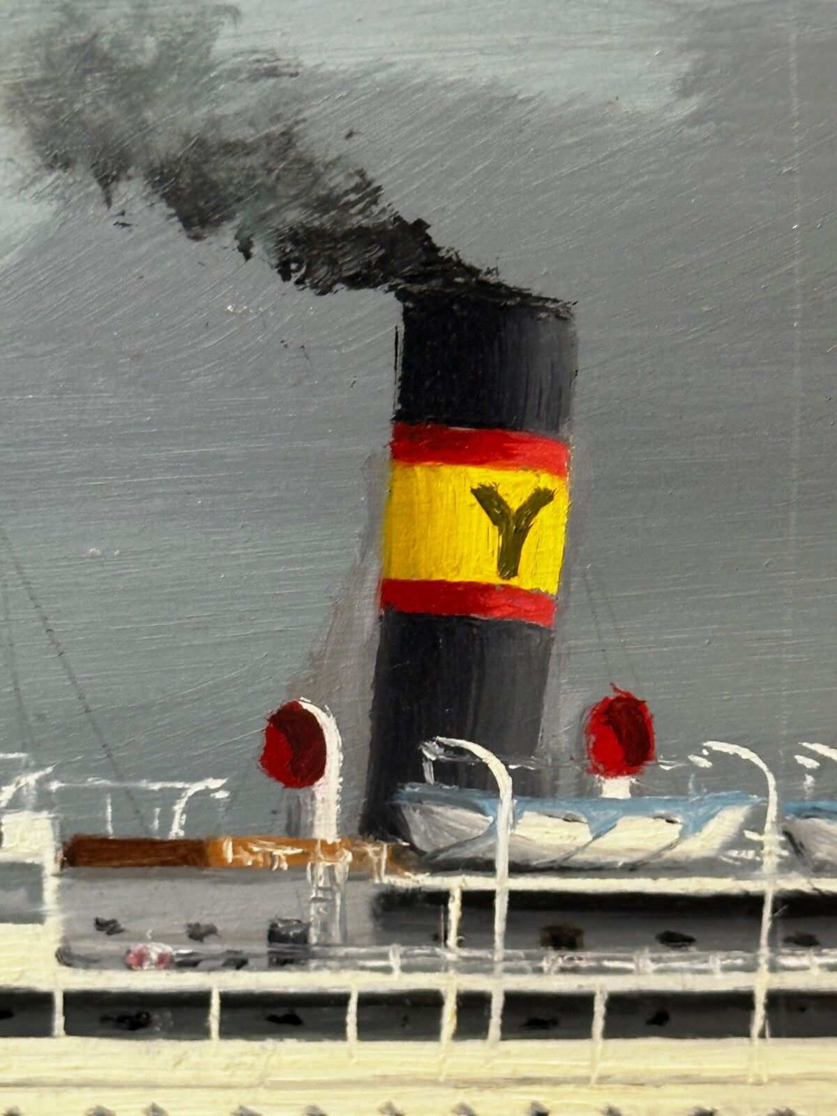 20th Century Oil Painting Alca Passenger Cargo Ship Yeoman Line & Steam Ferry Boat Claughton photo vintage